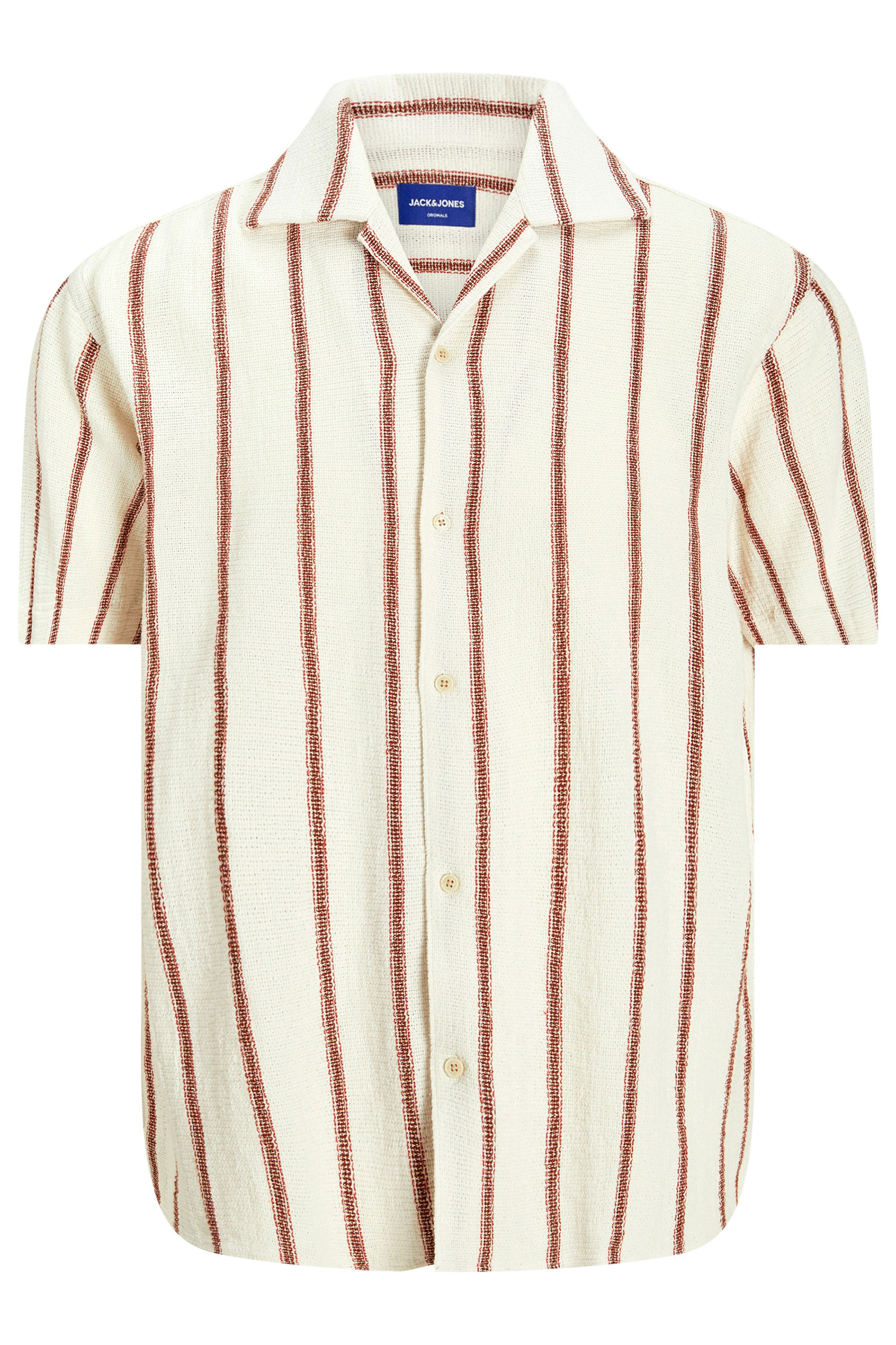 JACK & JONES Big & Tall Brown Stripe Print Resort Shirt | BadRhino 1