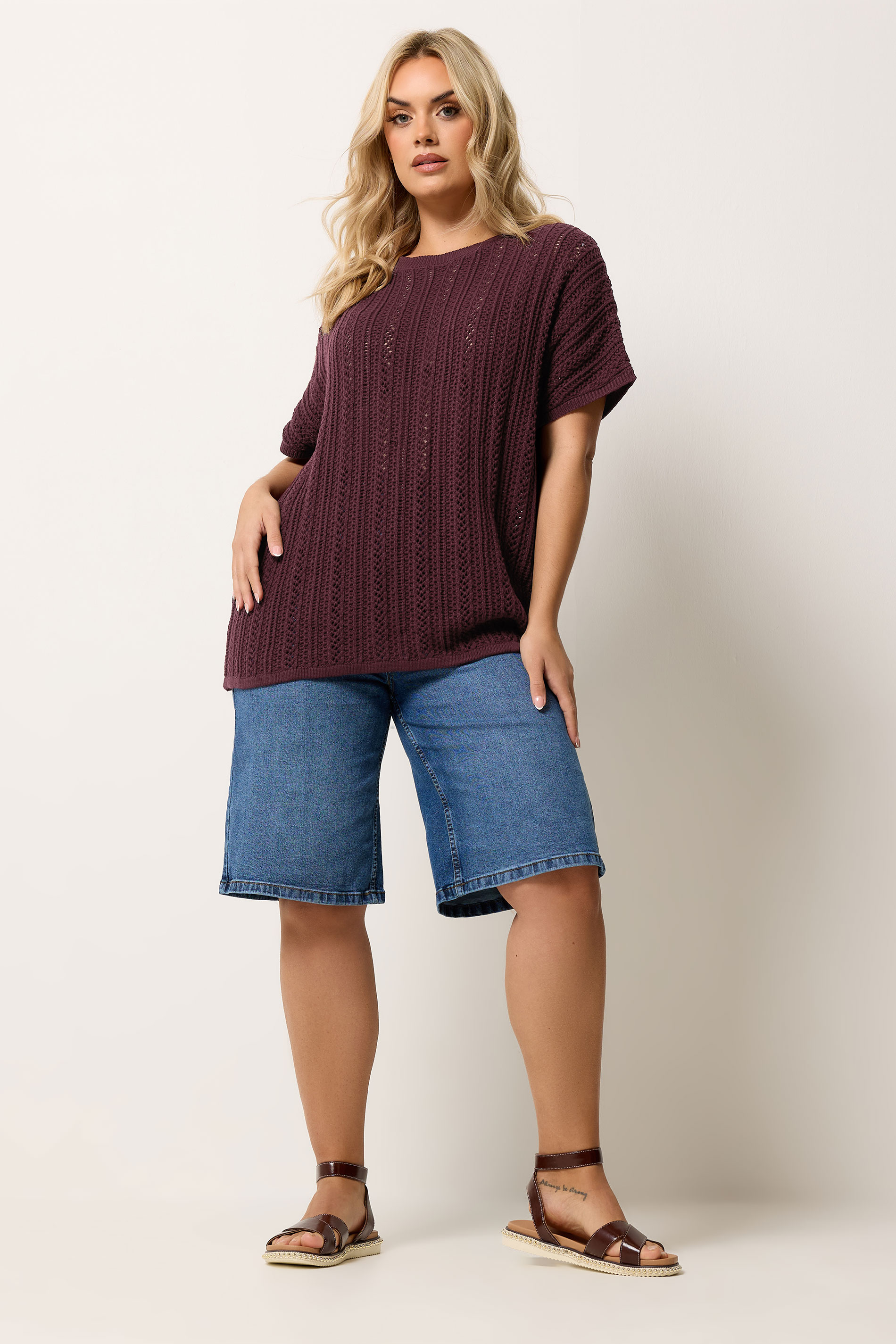 YOURS Plus Size Burgundy Red Knitted Top | Yours Clothing 1