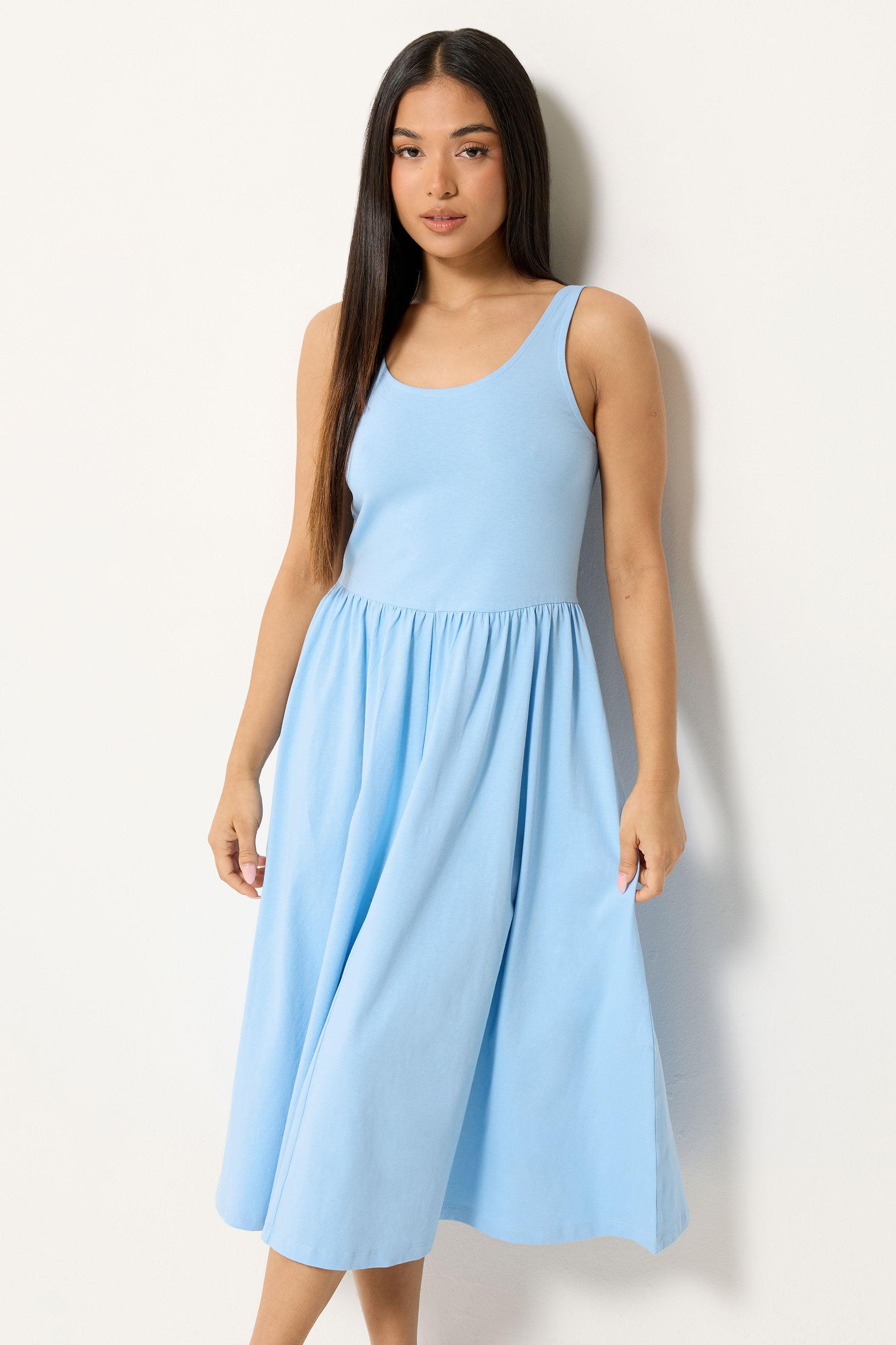 M&Co Petite Light Blue Sleeveless Cotton Midi Dress | M&Co 3