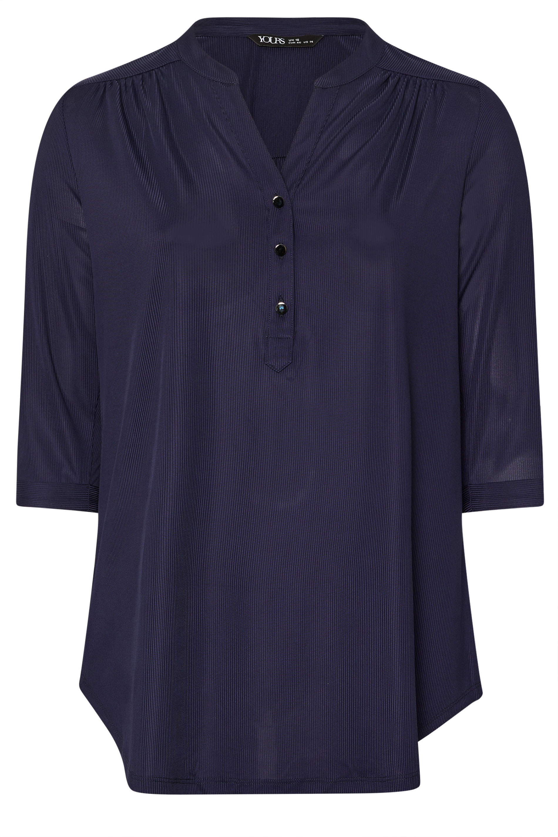 YOURS Plus Size Navy Blue Half Placket Ribbed Shirt | Yours Clothing 5