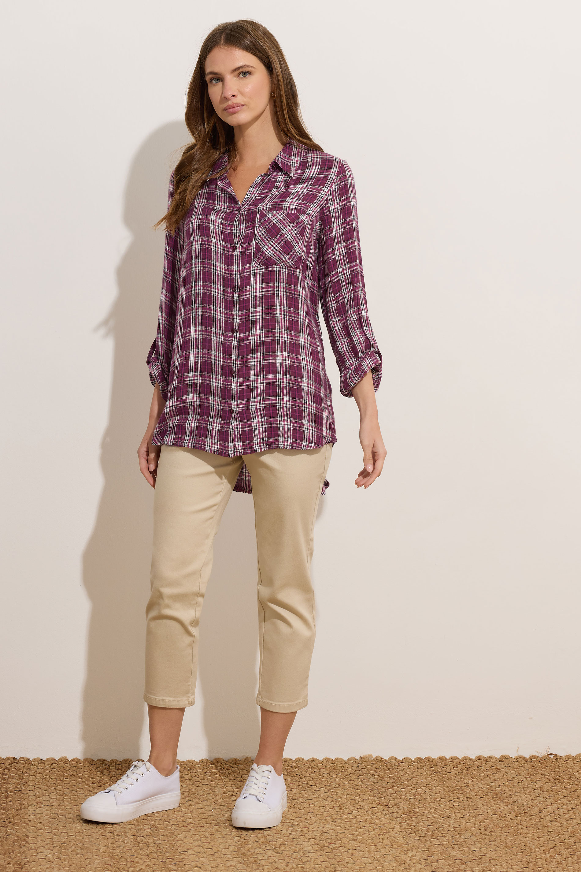 M&Co Berry Purple & White Checked Shirt | M&Co 1