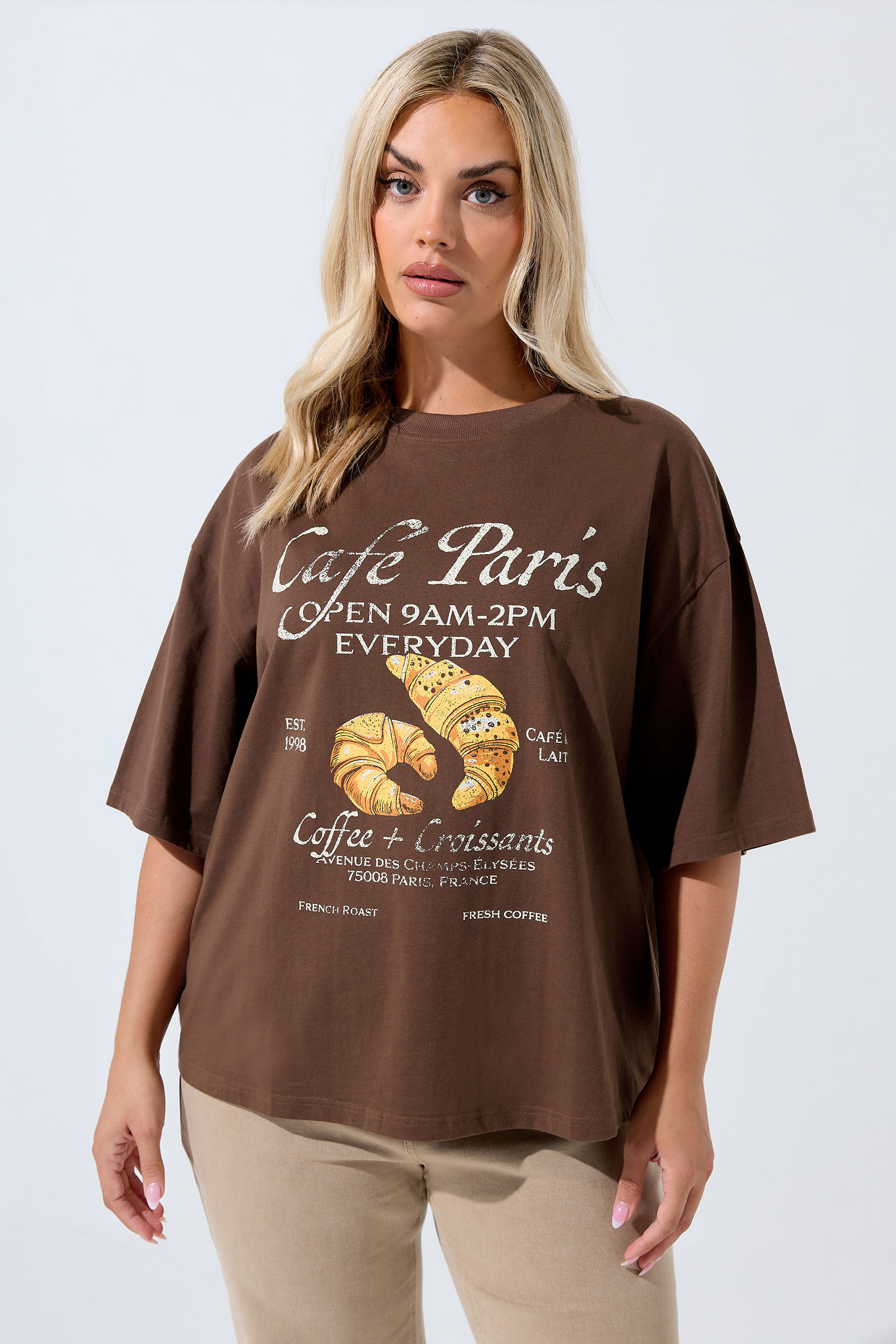 LIMITED COLLECTION Plus Size Chocolate Brown 'Café Paris' Slogan T-Shirt | Yours Clothing 3