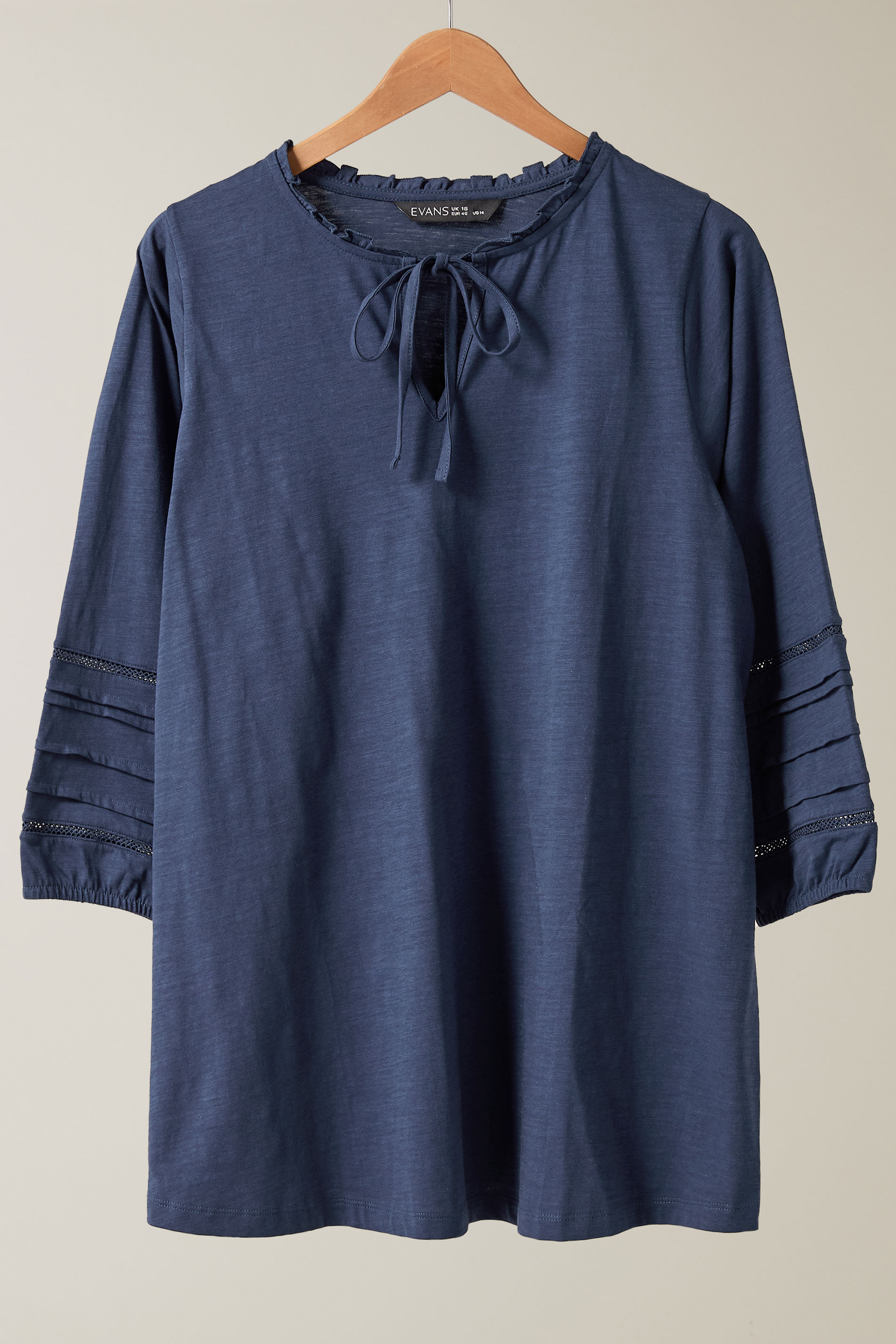 EVANS Plus Size Navy Blue Tie Neck Cotton Top | Evans 5
