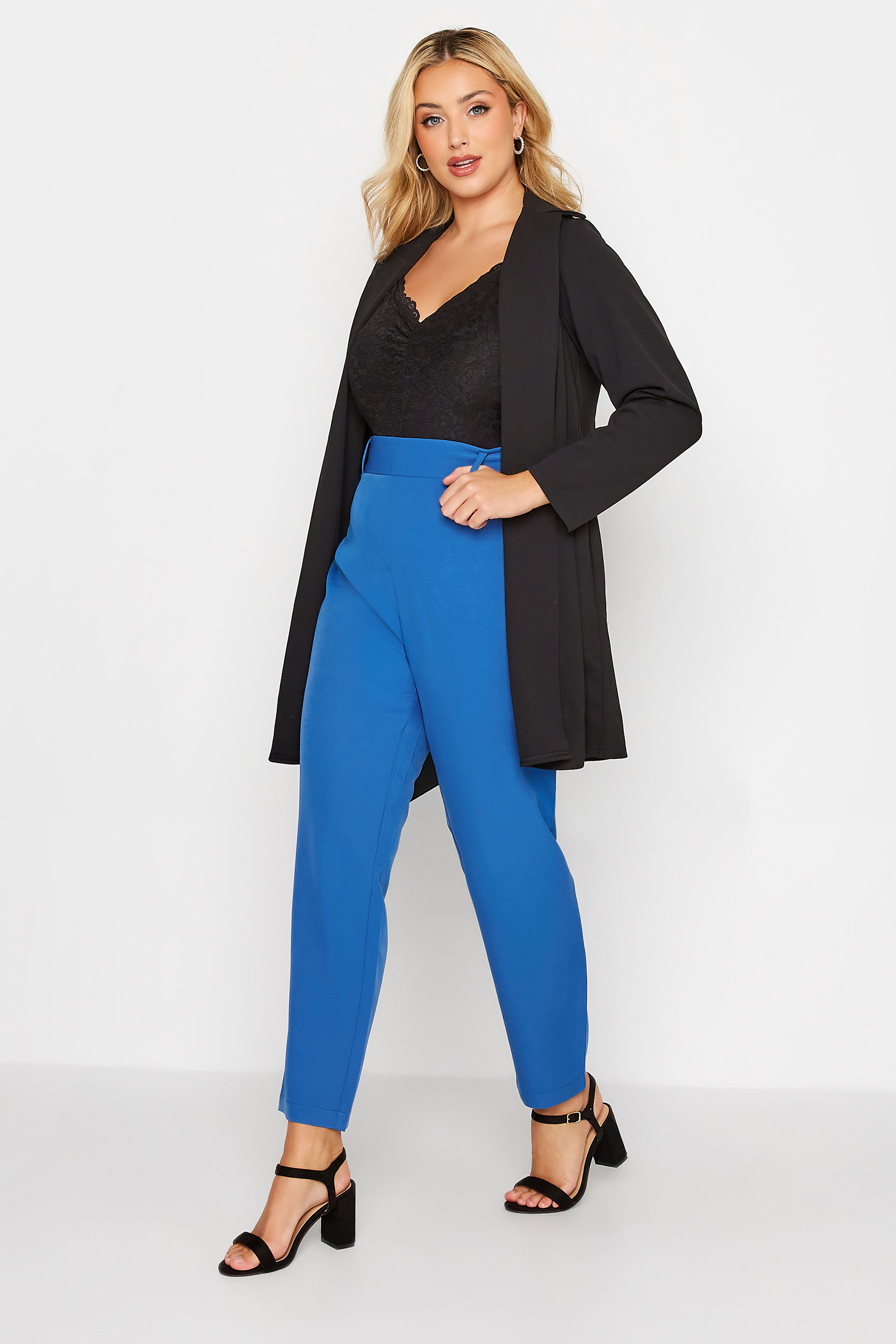 Plus Size Cobalt Blue High Waisted Tapered Trousers | Yours Clothing 2