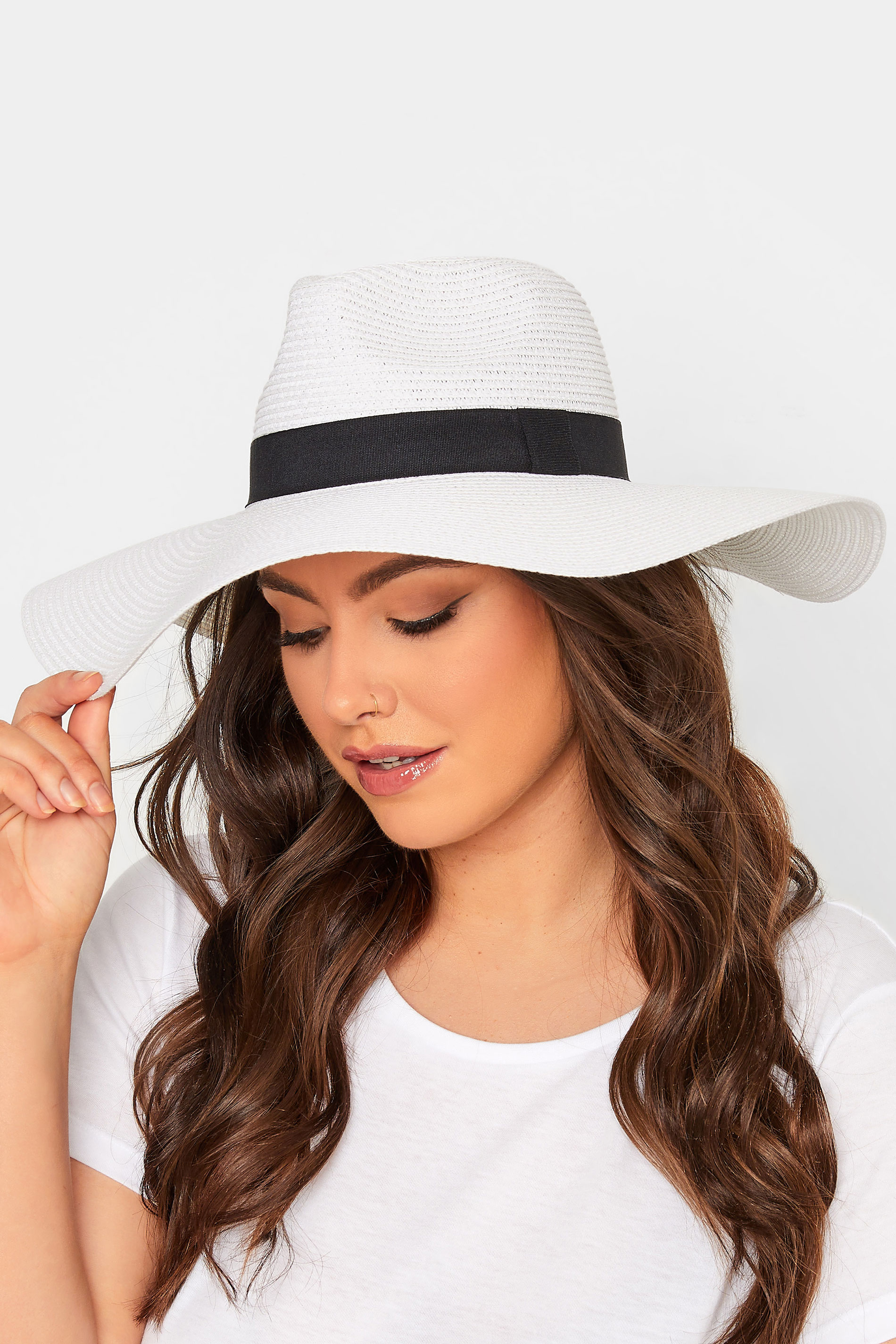 White Wide Brim Straw Fedora Hat | Yours Clothing  1