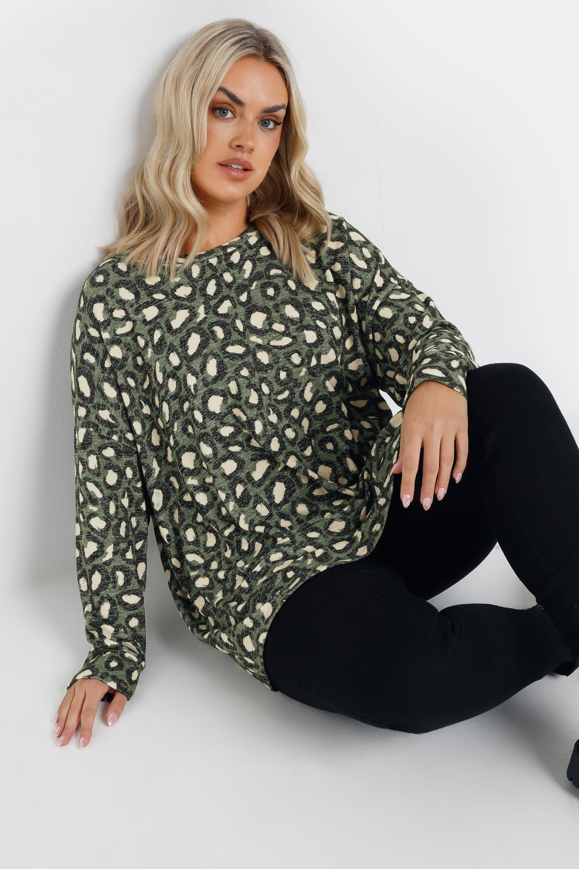 YOURS Plus Size Green Leopard Print Jumper | Yours Clothing 3