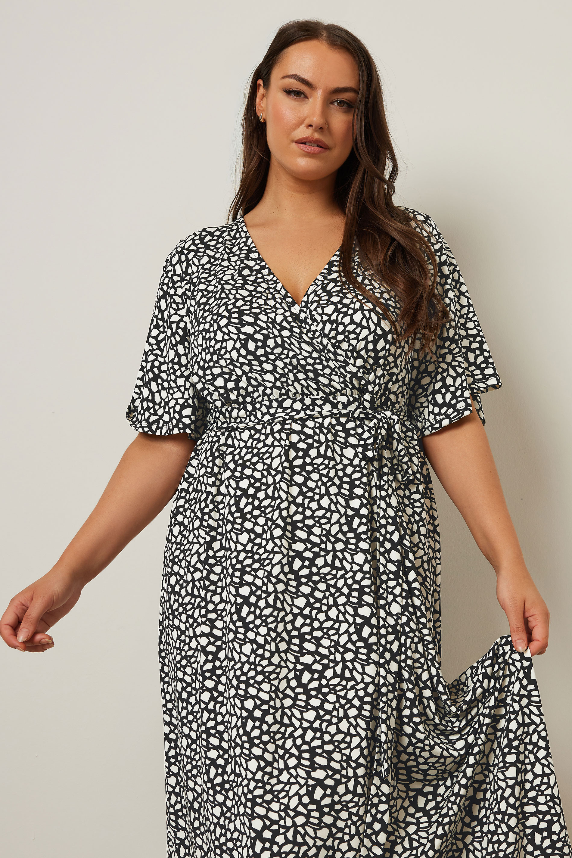 YOURS Plus Size Black Abstract Print Wrap Maxi Dress | Yours Clothing 1