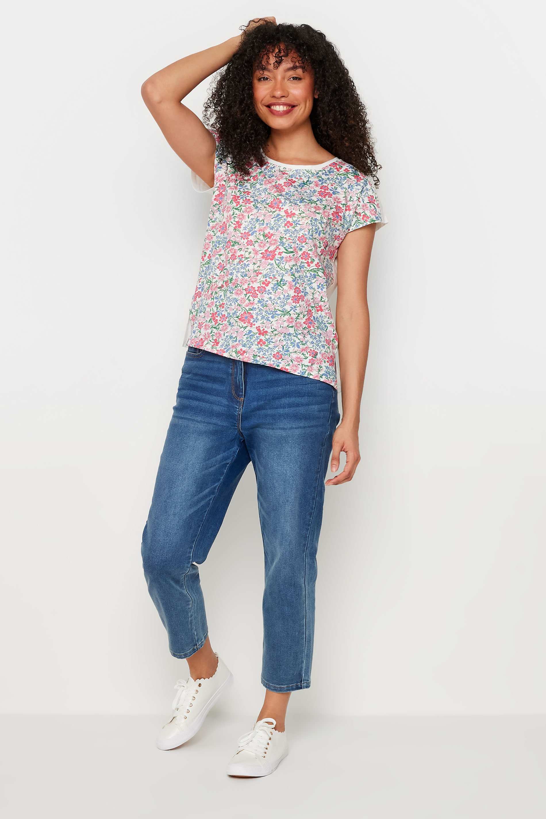 M&Co White & Pink Floral Print T-Shirt | M&Co 2