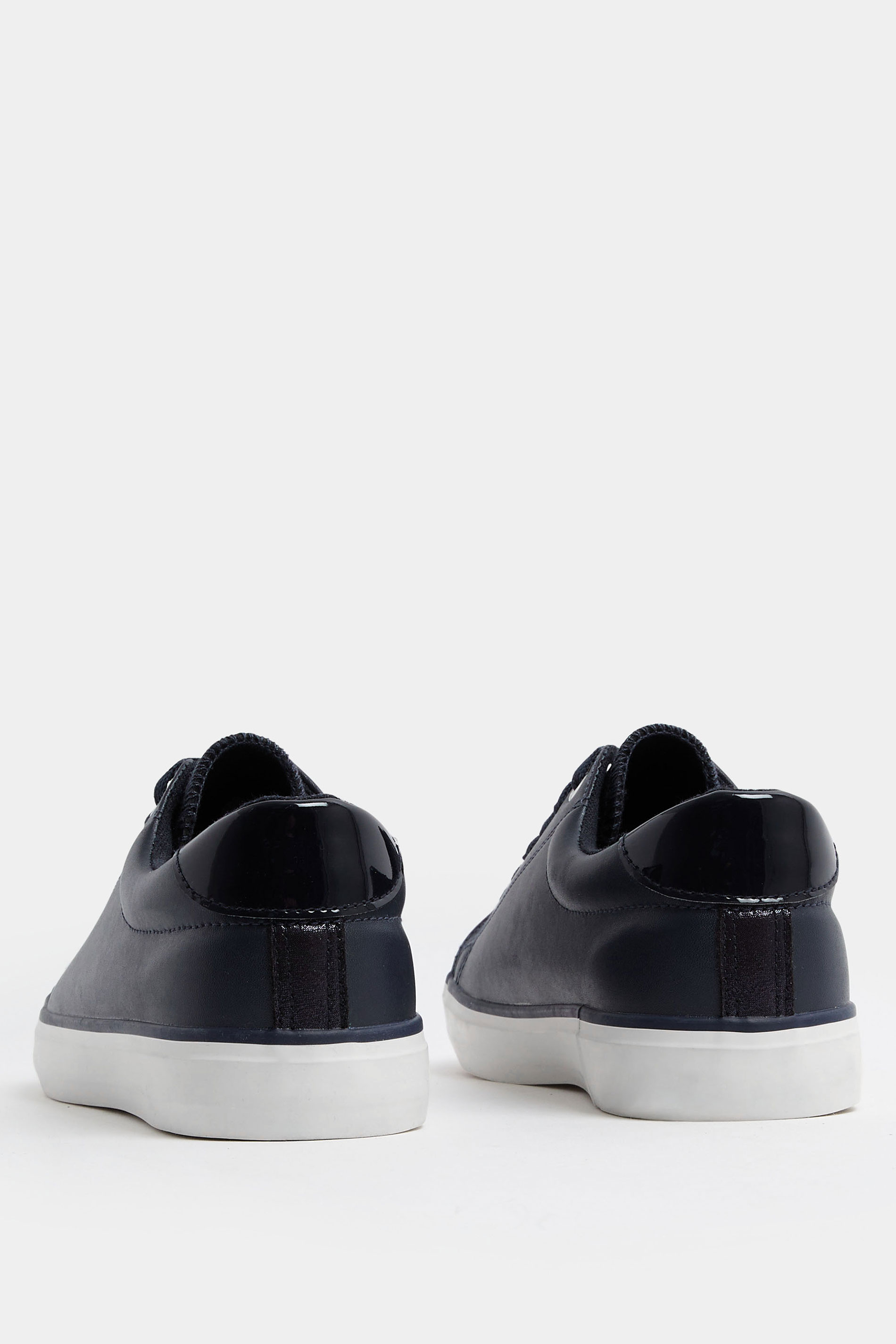 Navy Blue Faux Leather Lace Up Trainers In Extra Wide EEE Fit | Yours Clothing 4