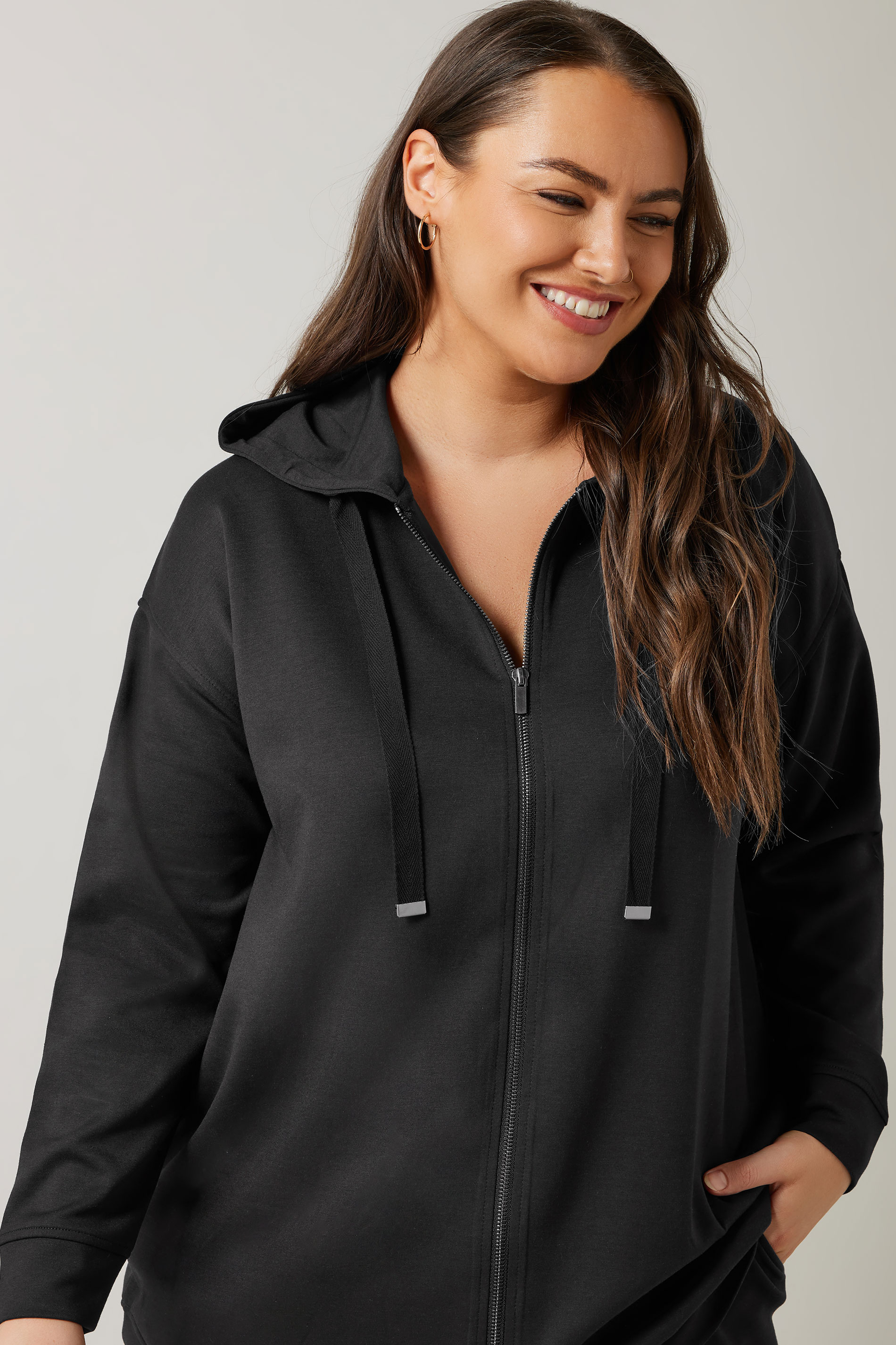EVANS Plus Size Black Luxe Zip Through Hoodie | Evans 4