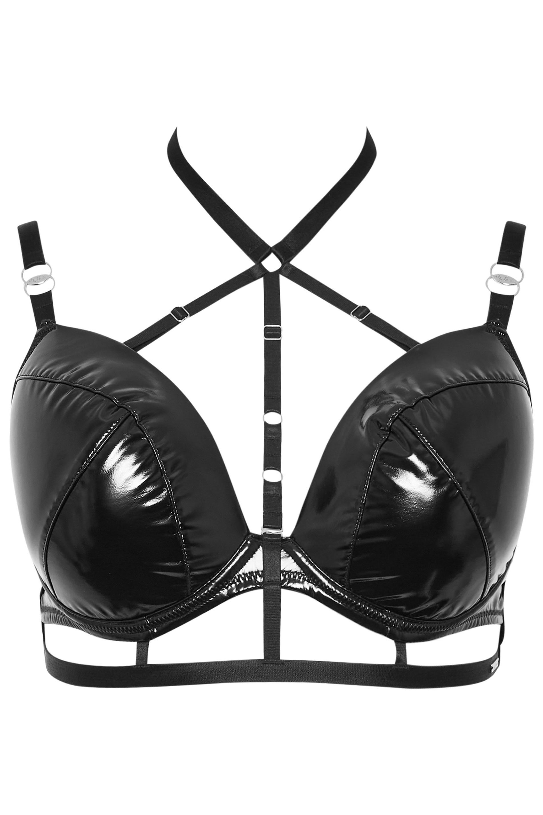 YOURS Plus Size Black Faux Leather Strap Detail Padded Bra | Yours Clothing 6