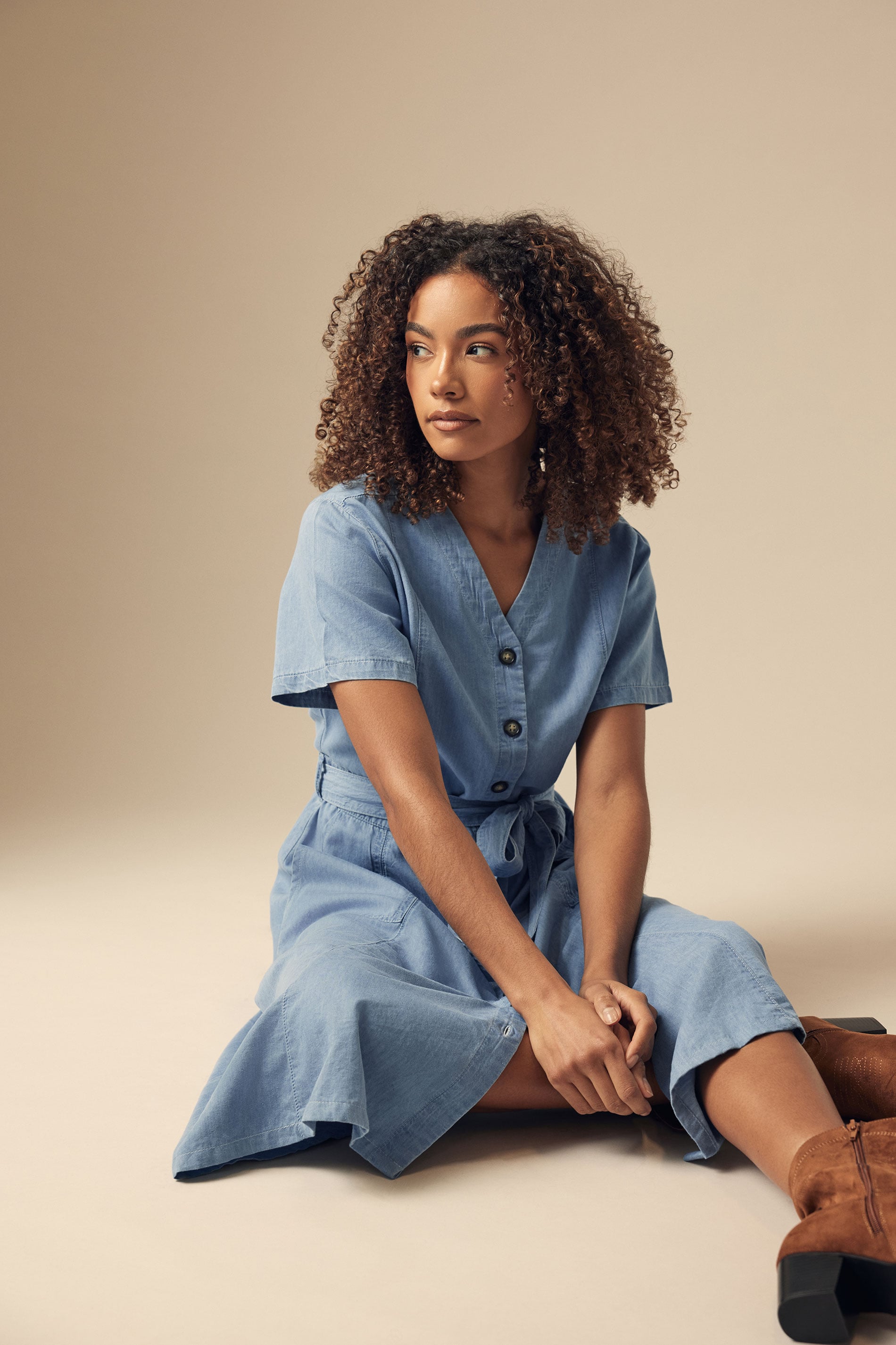 M&Co Blue Denim Tie Waist Shirt Dress | M&Co 6