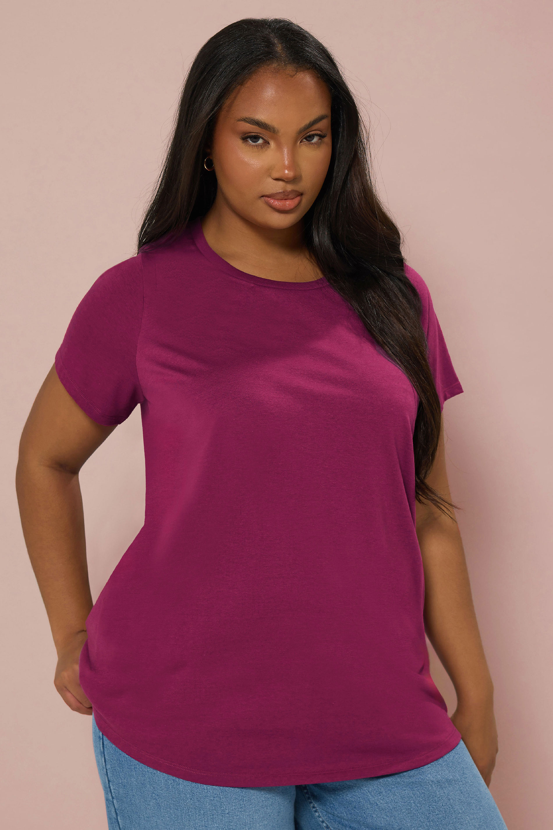 YOURS Plus Size 3 PACK Dark Pink Core T-Shirt Essentials Set | Yours Clothing 2
