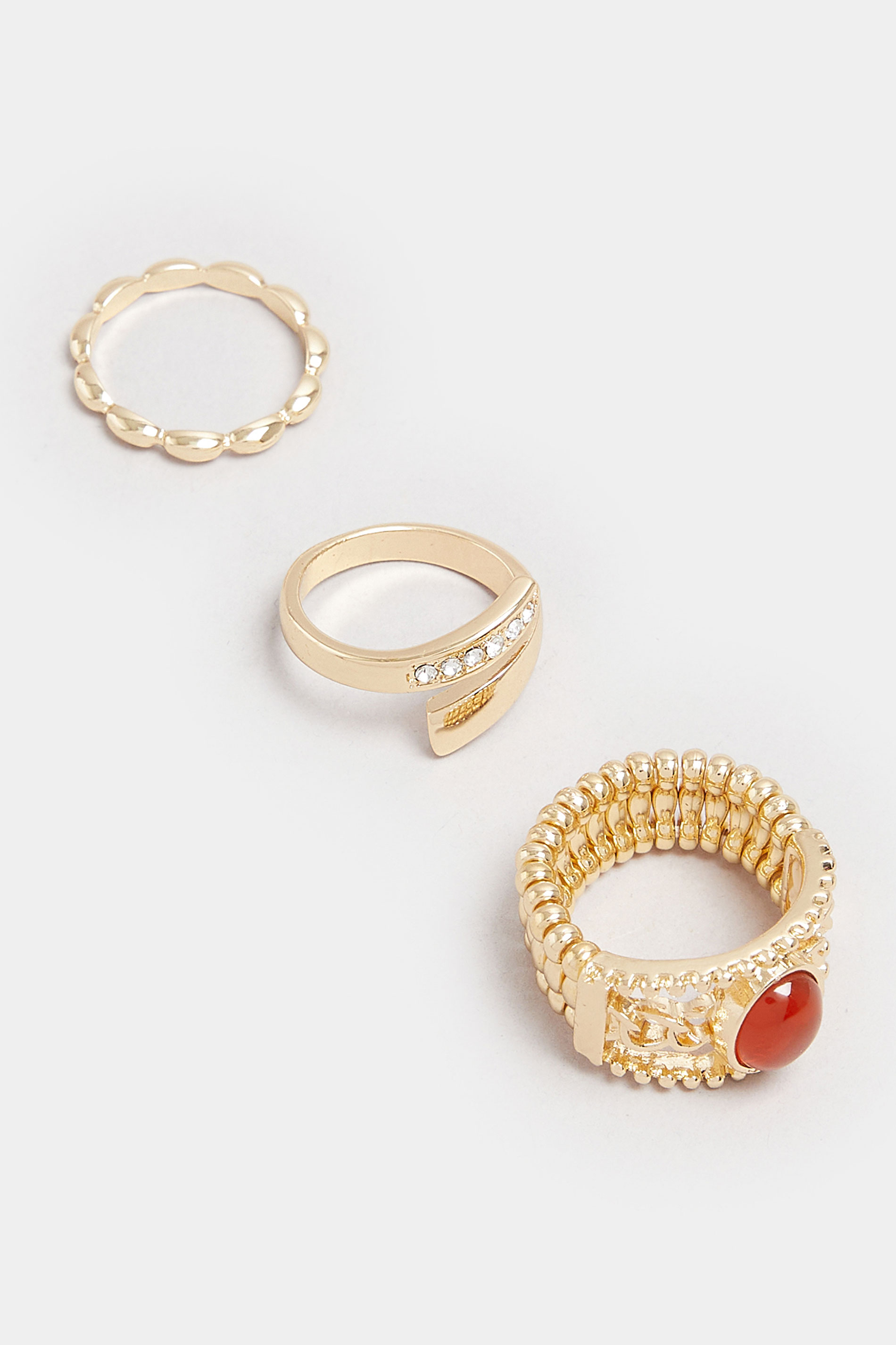 YOURSET 3 PACK Gold Tone Stone Ring Set | Yours Clothing 3