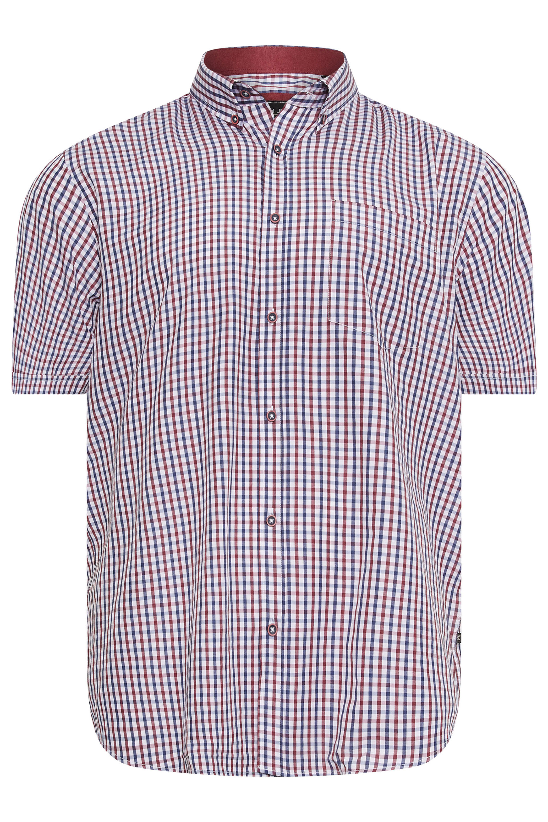 KAM Big & Tall Wine Red Short Sleeve Gingham Shirt | BadRhino 1
