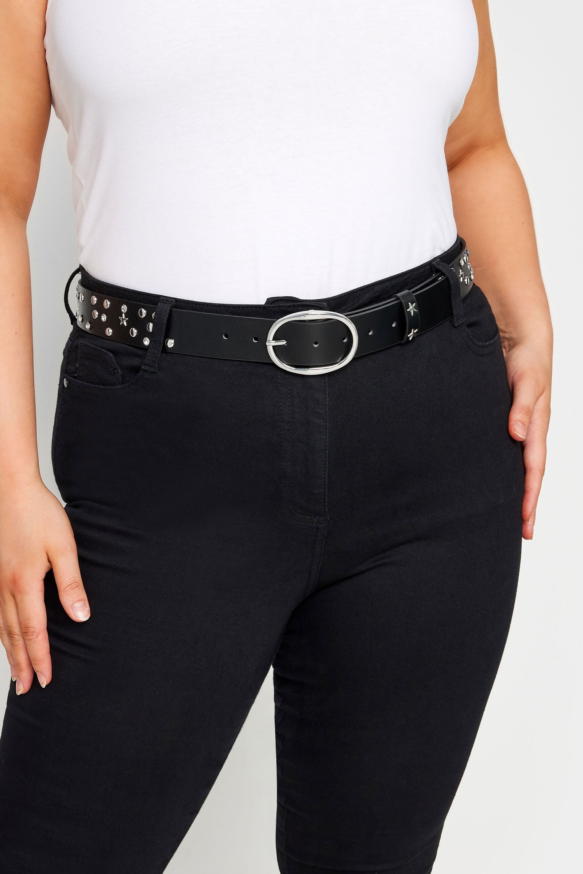 Black Star Studded Belt | Yours Clothing 1