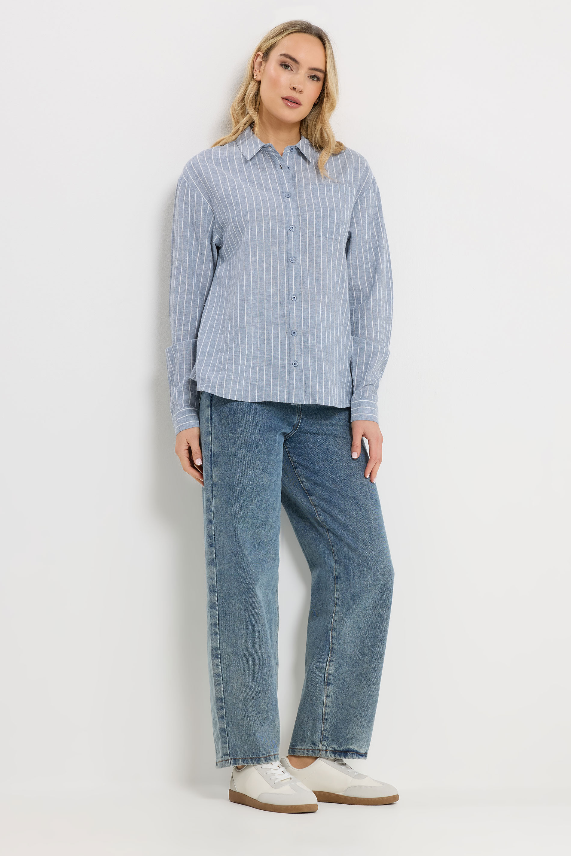 LTS Tall Blue Stripe Cotton Collared Shirt | Long Tall Sally  2