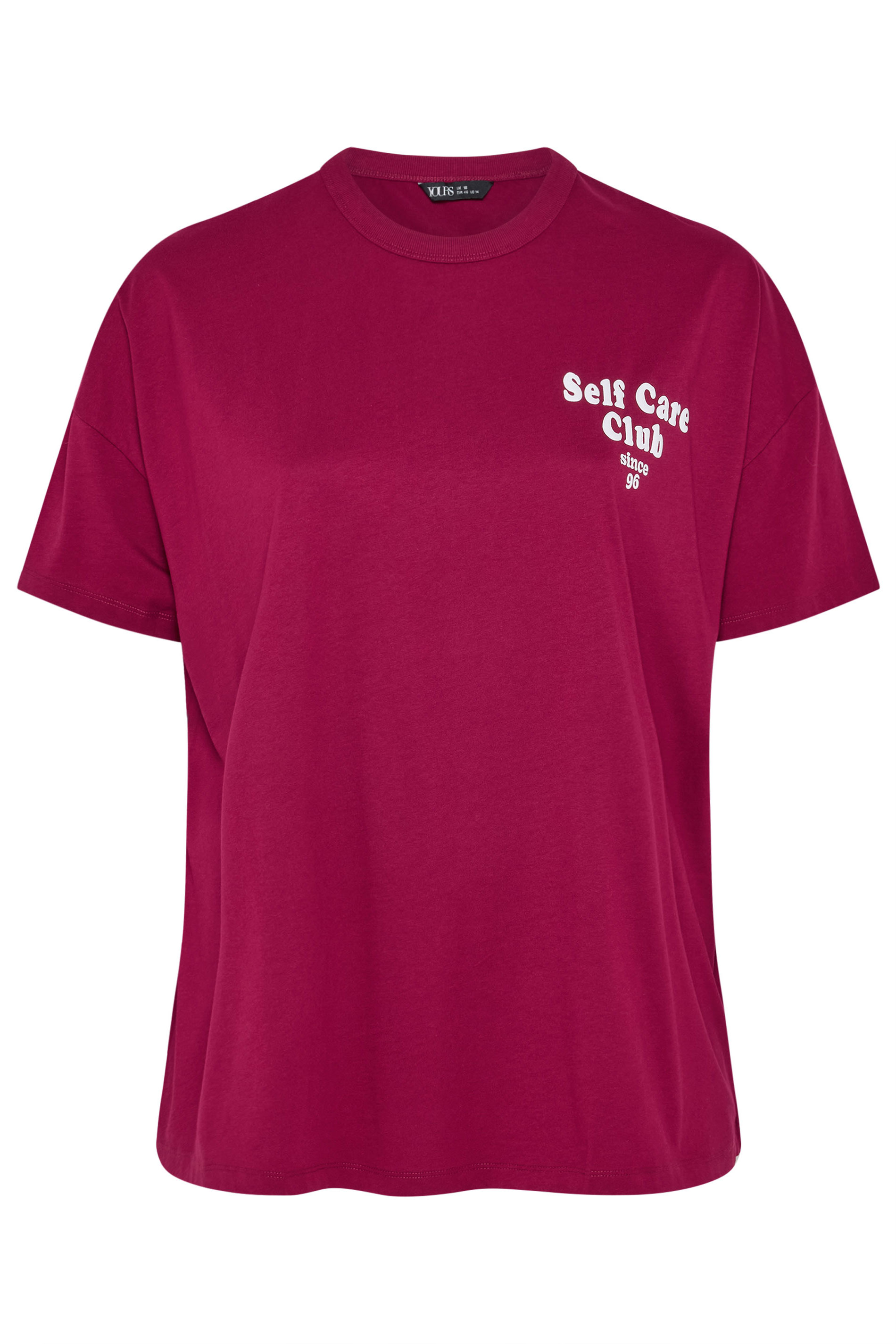 YOURS ACTIVE Plus Size Burgundy Red 'Self Care Club' T-Shirt | Yours Clothing 6