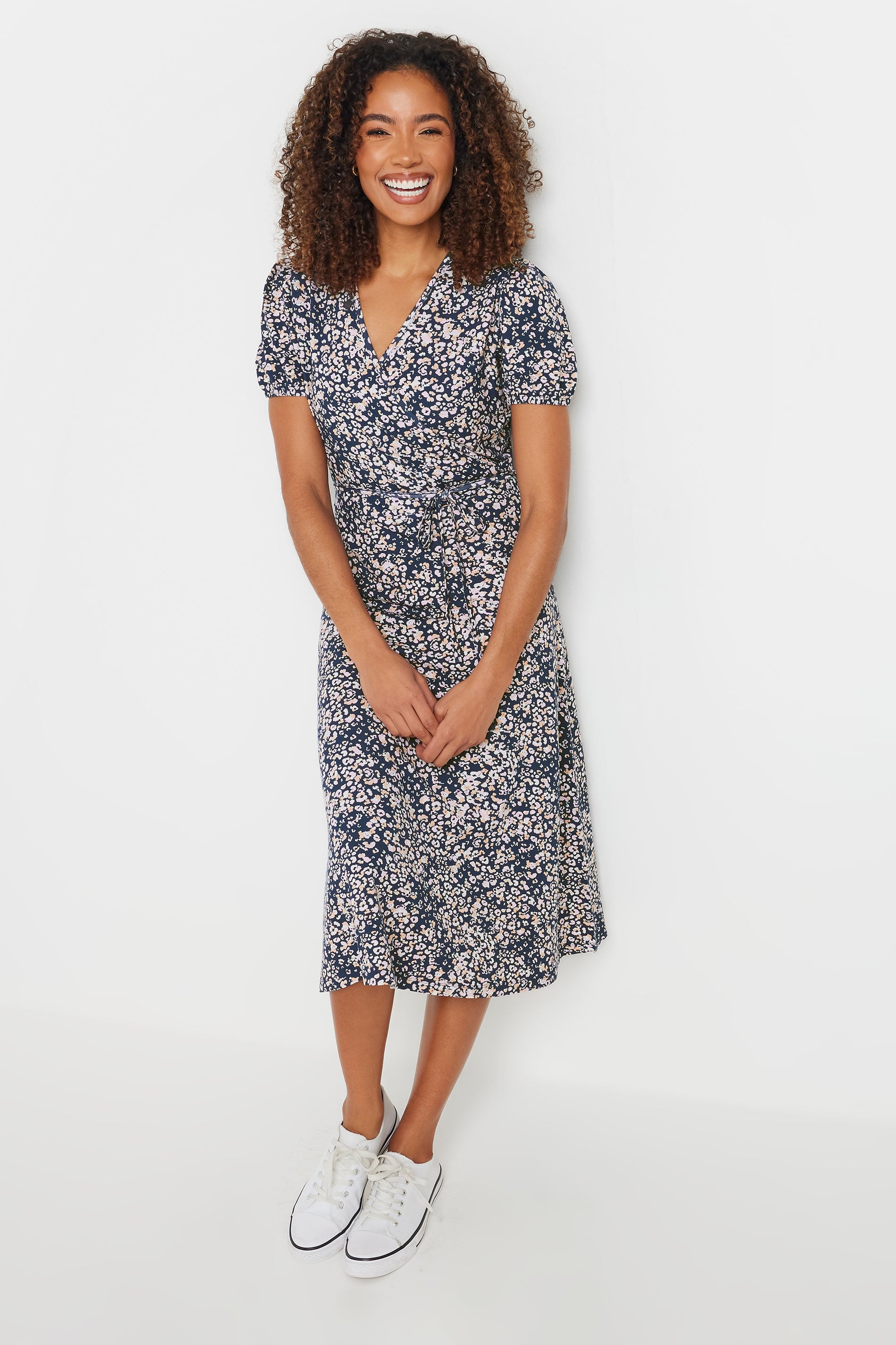 M&Co Navy Blue Animal Print Wrap Dress | M&Co 1
