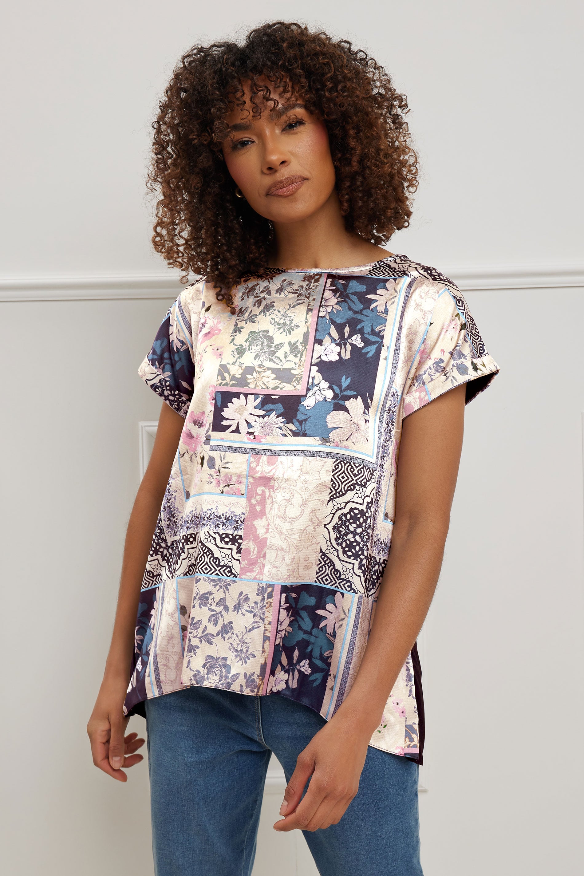 M&Co Navy Blue Scarf Print Top | M&Co 4