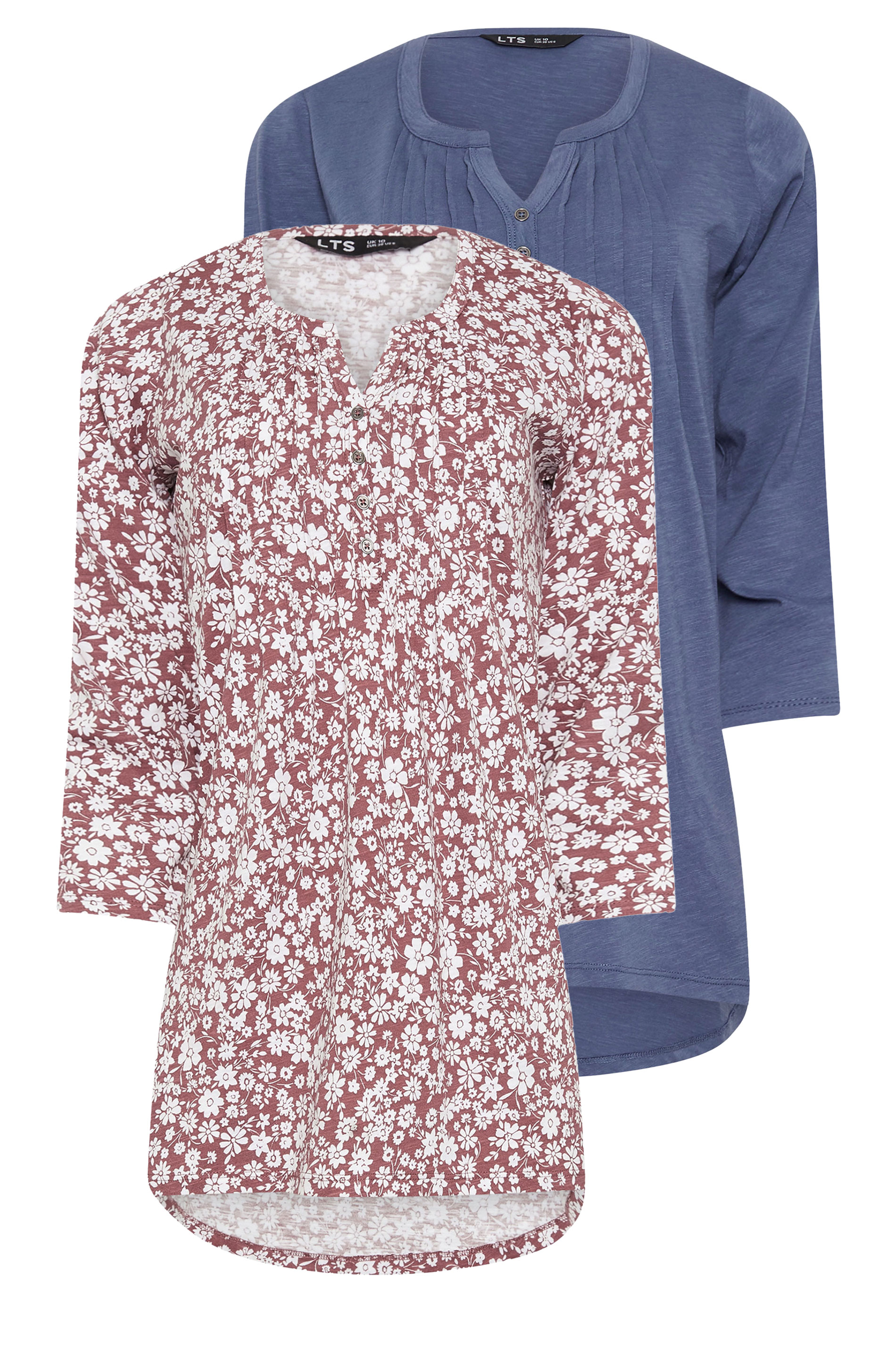 LTS Tall 2 PACK Blush Pink & Blue Cotton Henley Tops | Long Tall Sally 3