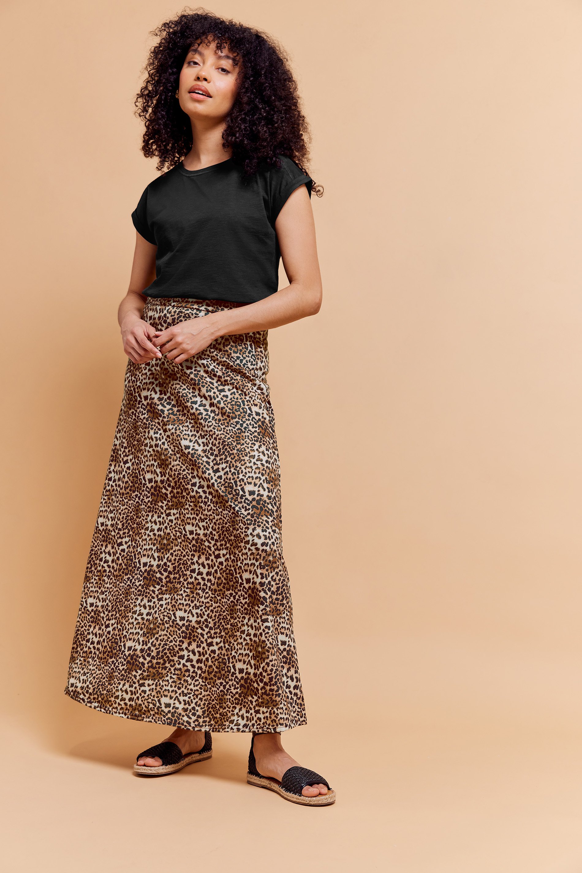 M&Co Natural Brown Leopard Print Maxi Skirt | M&Co 1
