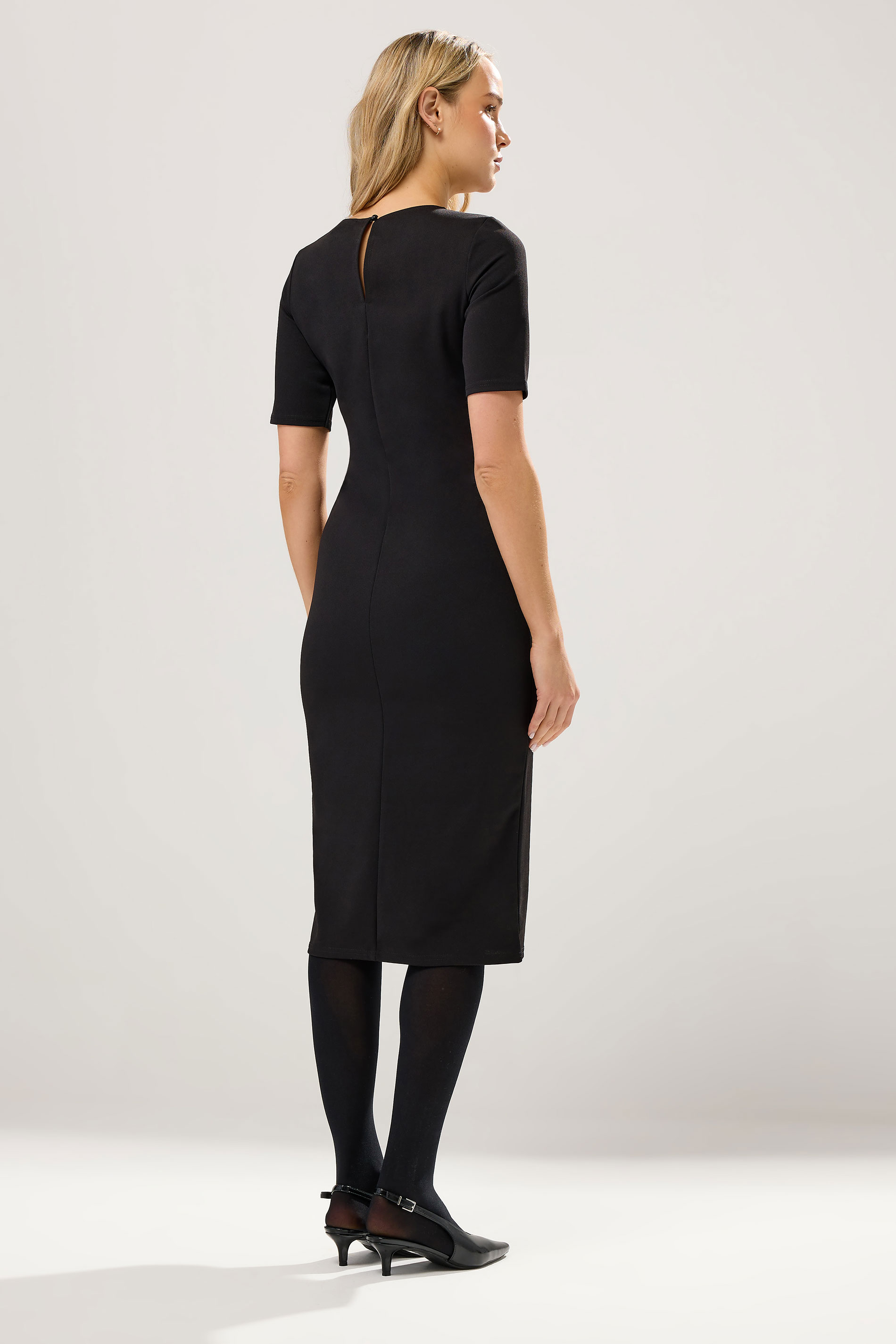 LTS Tall Black Scuba Button Formal Midi Dress | Long Tall Sally 2