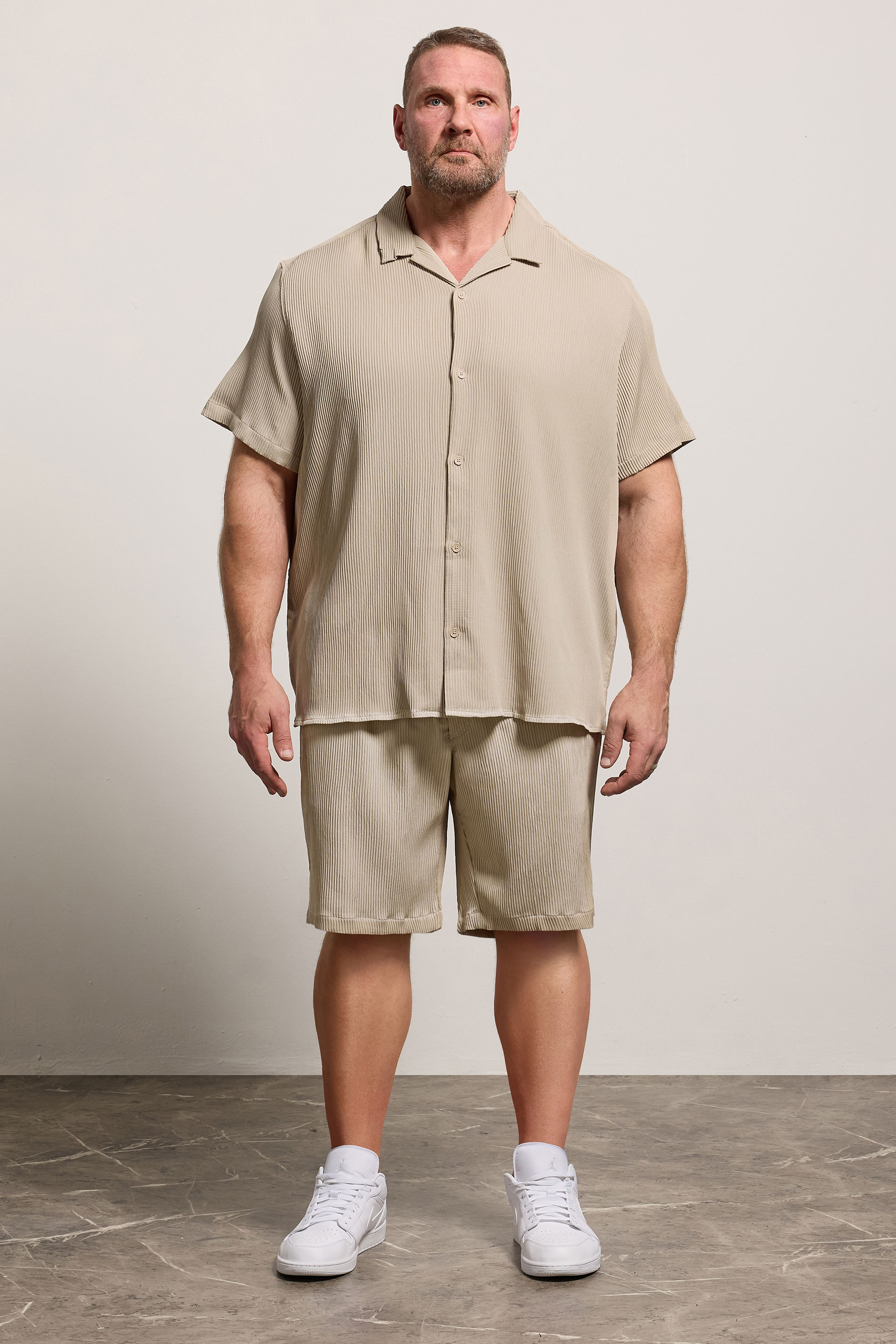 JACK & JONES Big & Tall Stone Brown Revere Shirt & Short Set | BadRhino 3