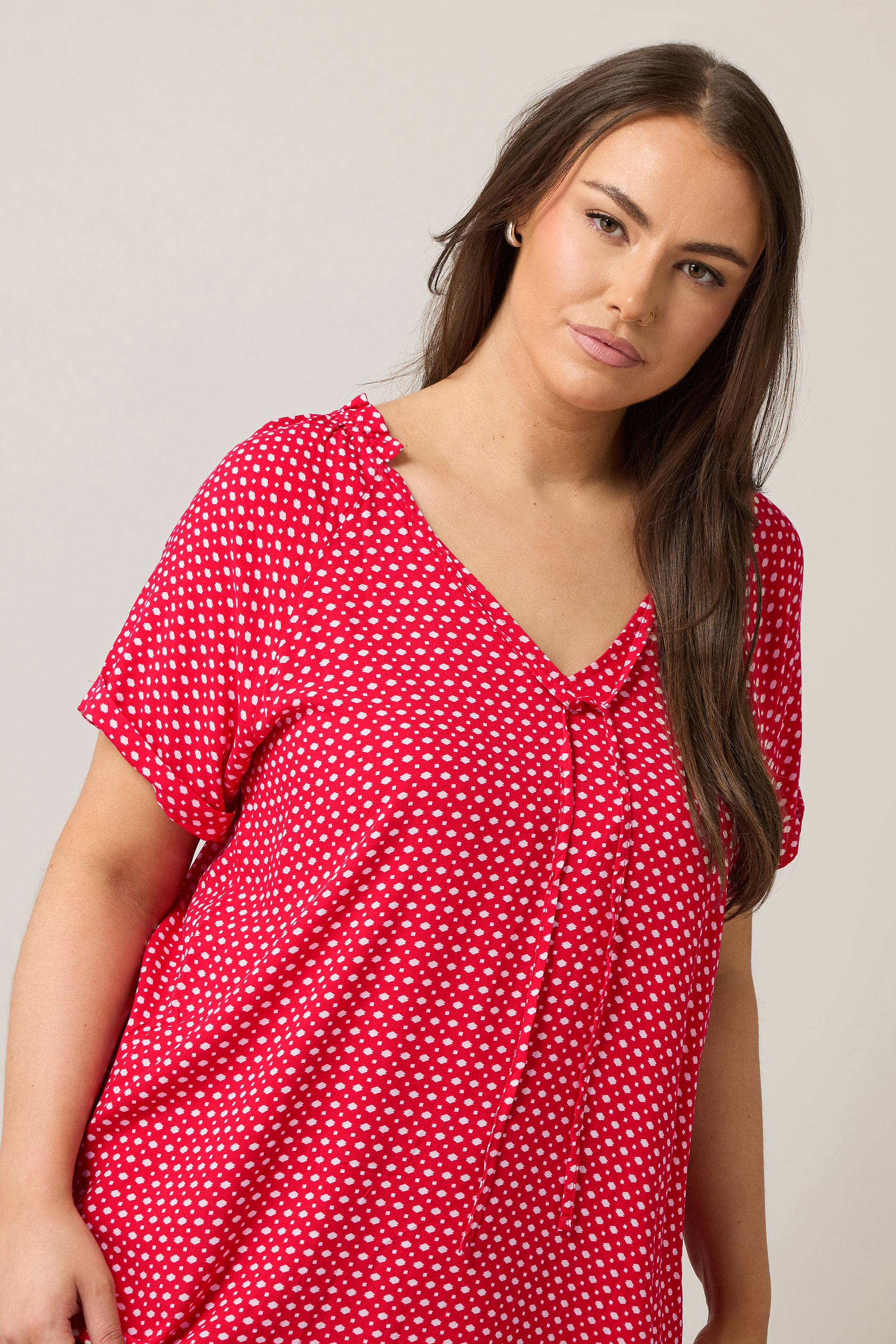 EVANS Plus Size Red Dot Print Tie Neck Blouse | Evans 4