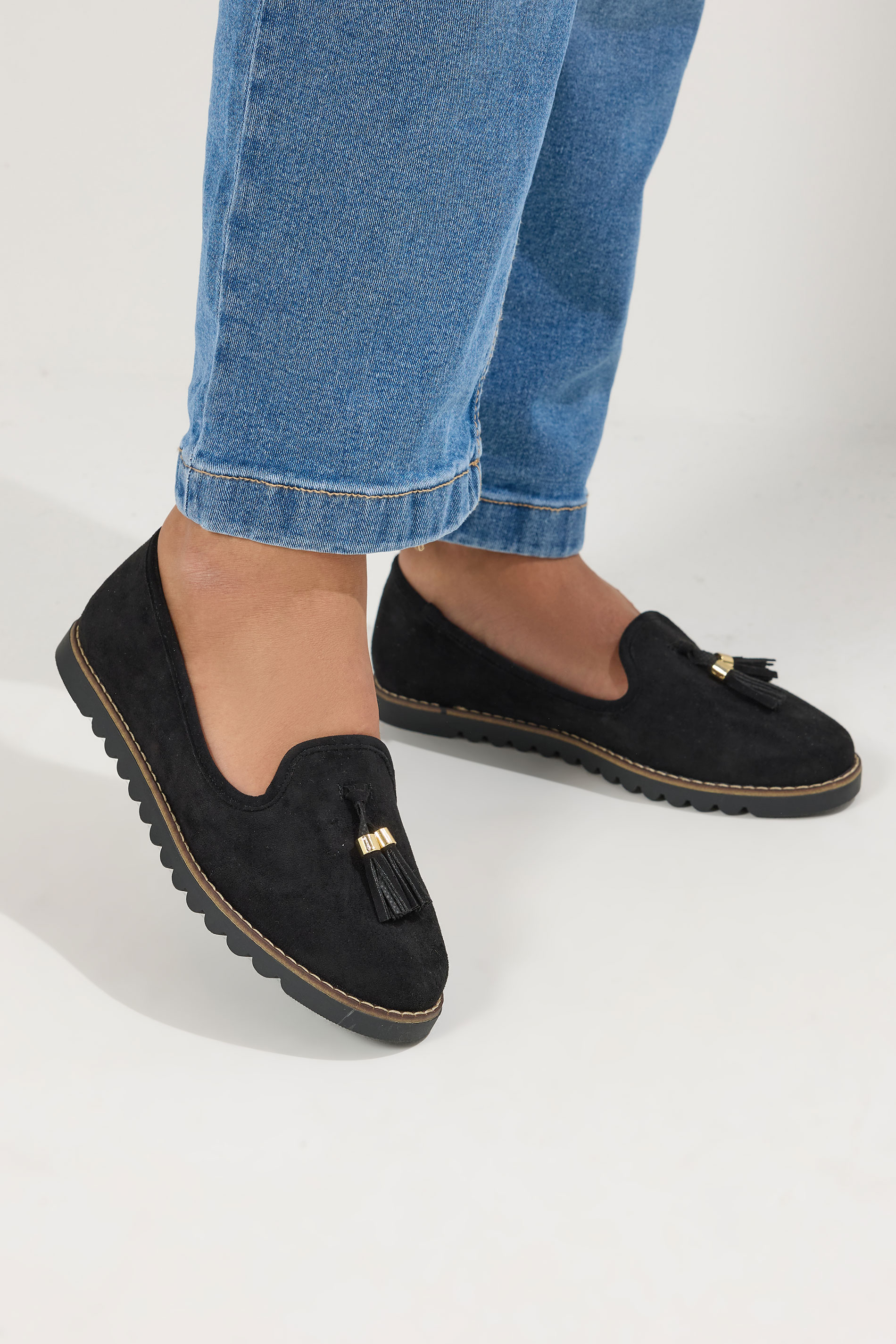 Black Faux Suede Tassel Slip On Loafers In Wide E Fit | Yours Clothing 3