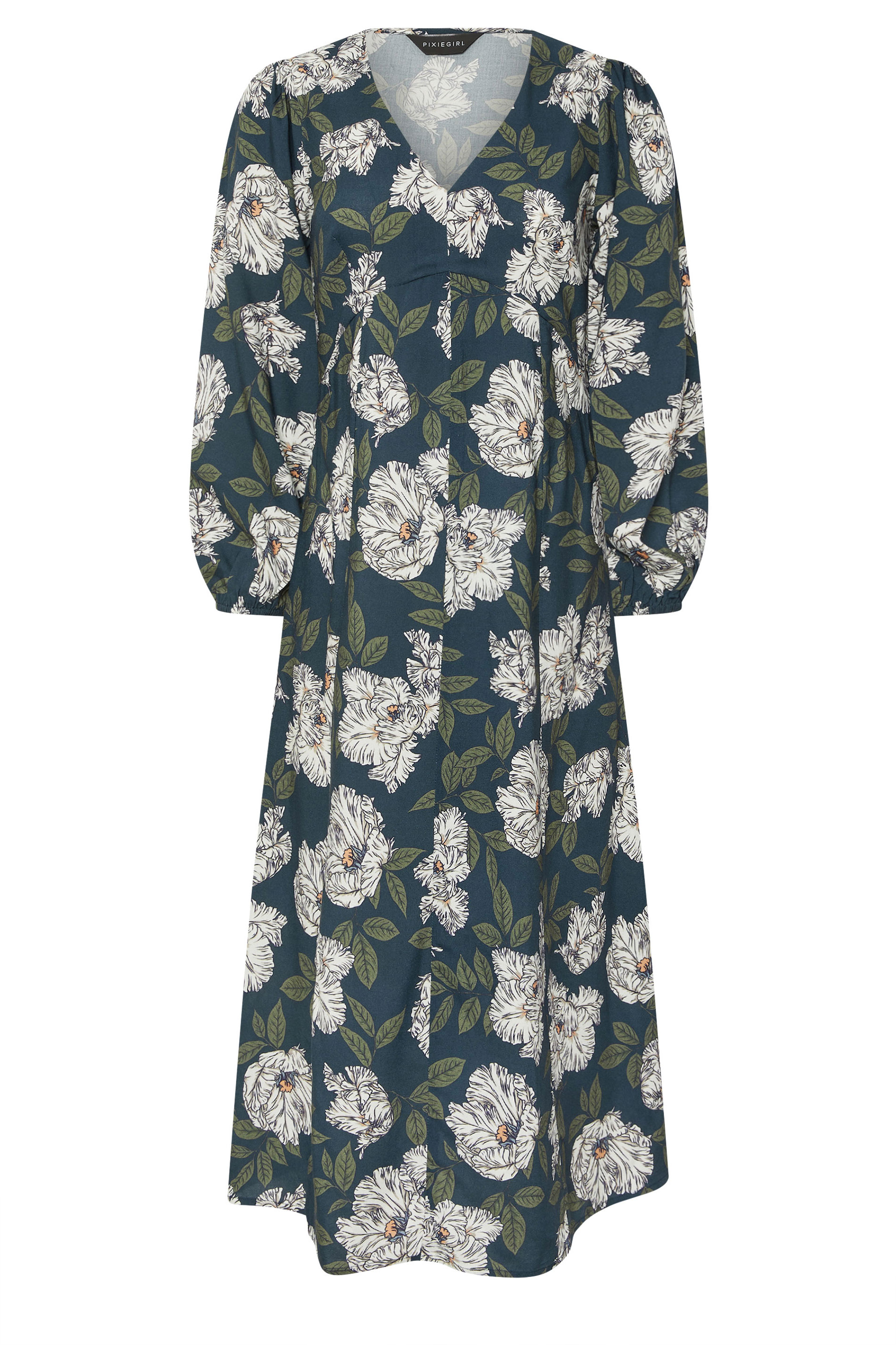 PixieGirl Petite Women's Navy Blue Floral Midi Tea Dress | PixieGirl 5