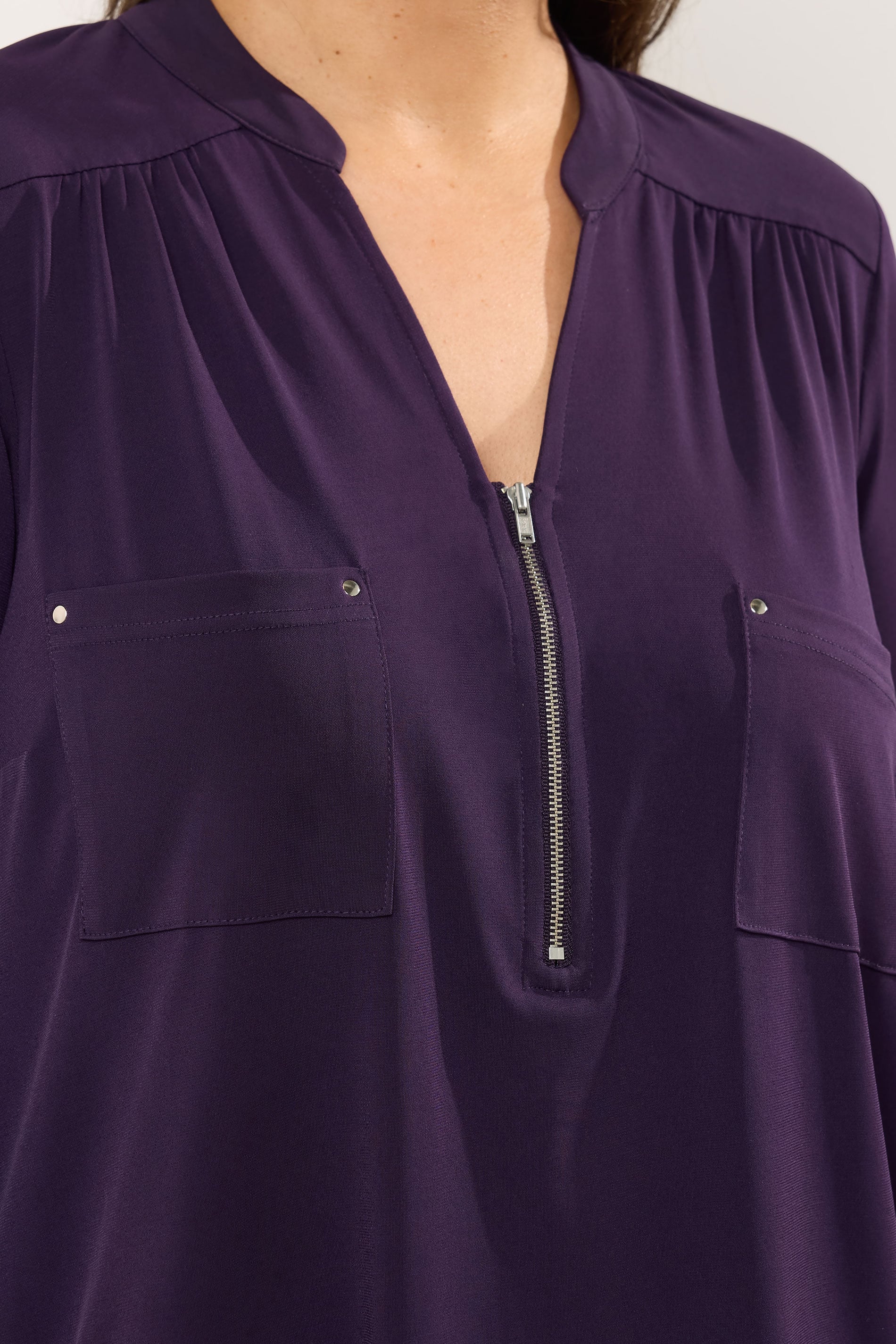 EVANS Plus Size Plum Purple Zip Front Jersey Blouse | Evans  4