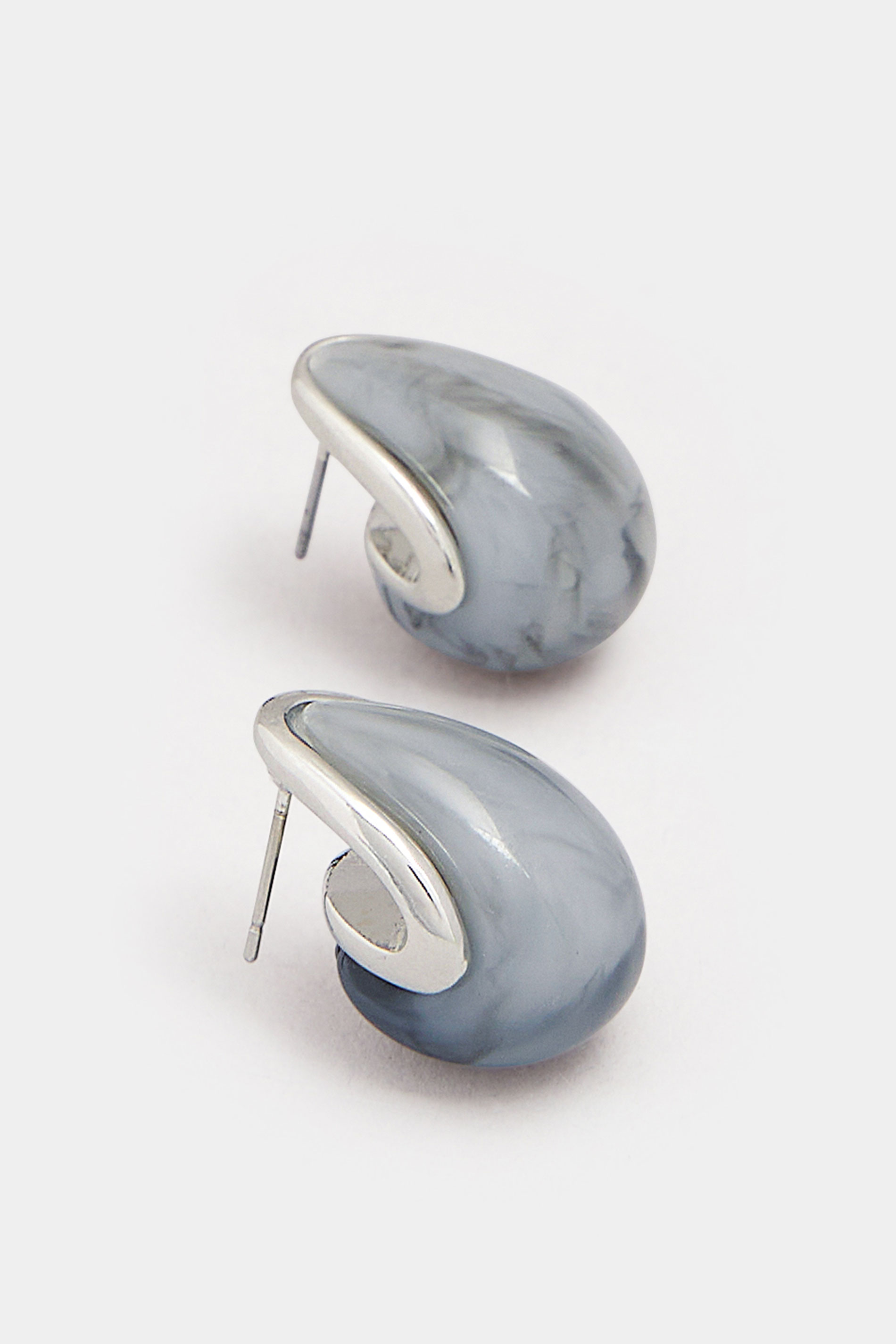Silver Tone Marble Teardrop Stud Earrings | Yours Clothing 2