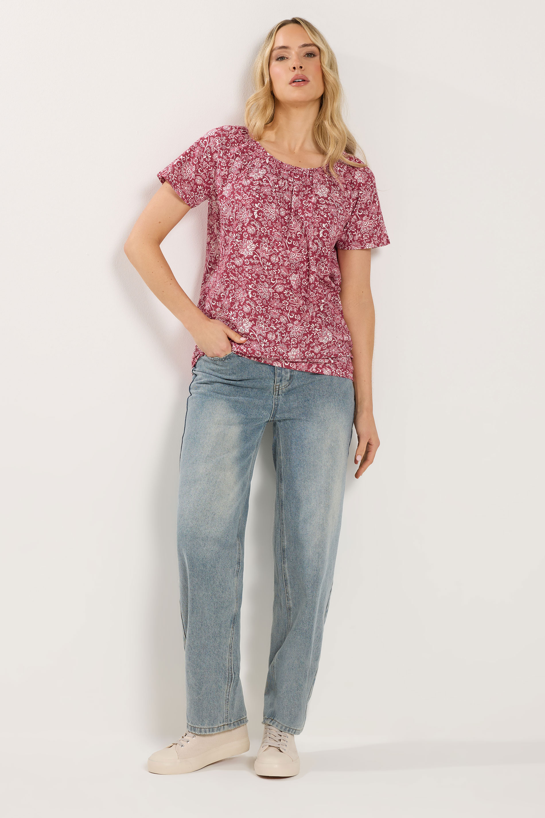 LTS Tall Women's Red Paisley Print Bubble Hem T-Shirt | Long Tall Sally 1