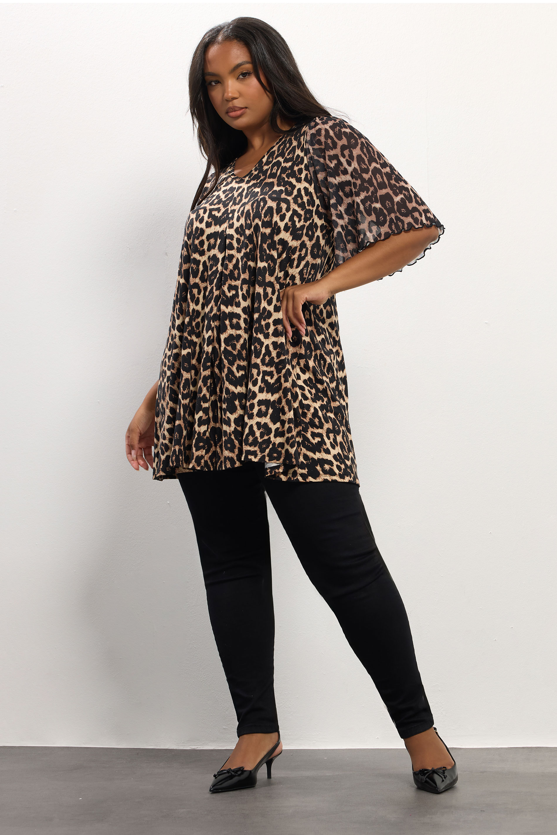 YOURS Plus Size Brown Leopard Pleat Front Top | Yours Clothing 1