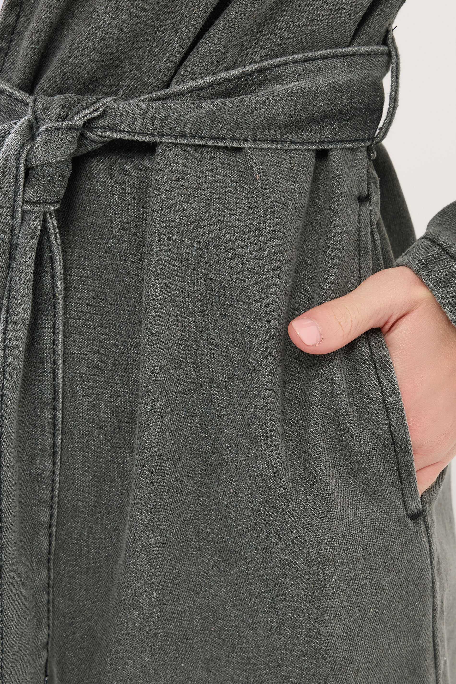 PixieGirl Petite Women's Grey Wash Denim Longline Cotton Trench Coat | PixieGirl 5