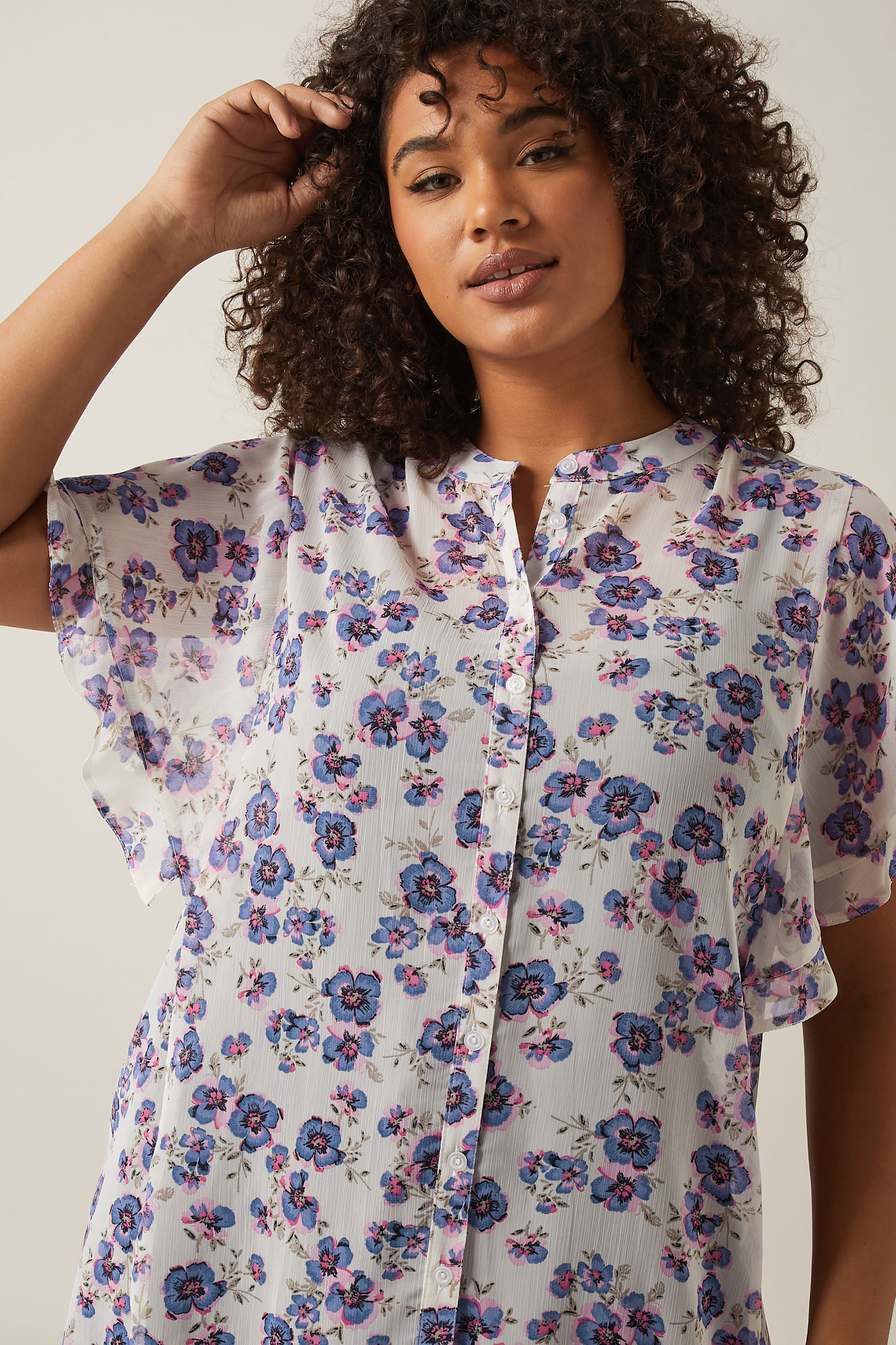 EVANS Plus Size Purple & White Floral Print Blouse | Evans  4