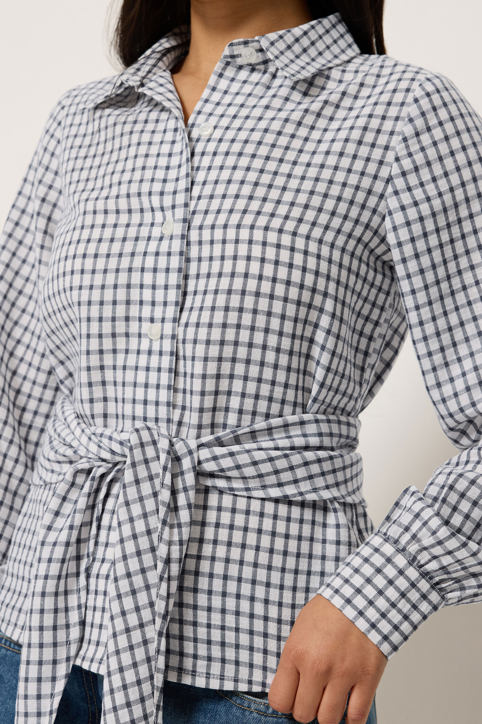 PixieGirl Petite Women’s Navy Blue Check Cotton Bandana Shirt | PixieGirl 4