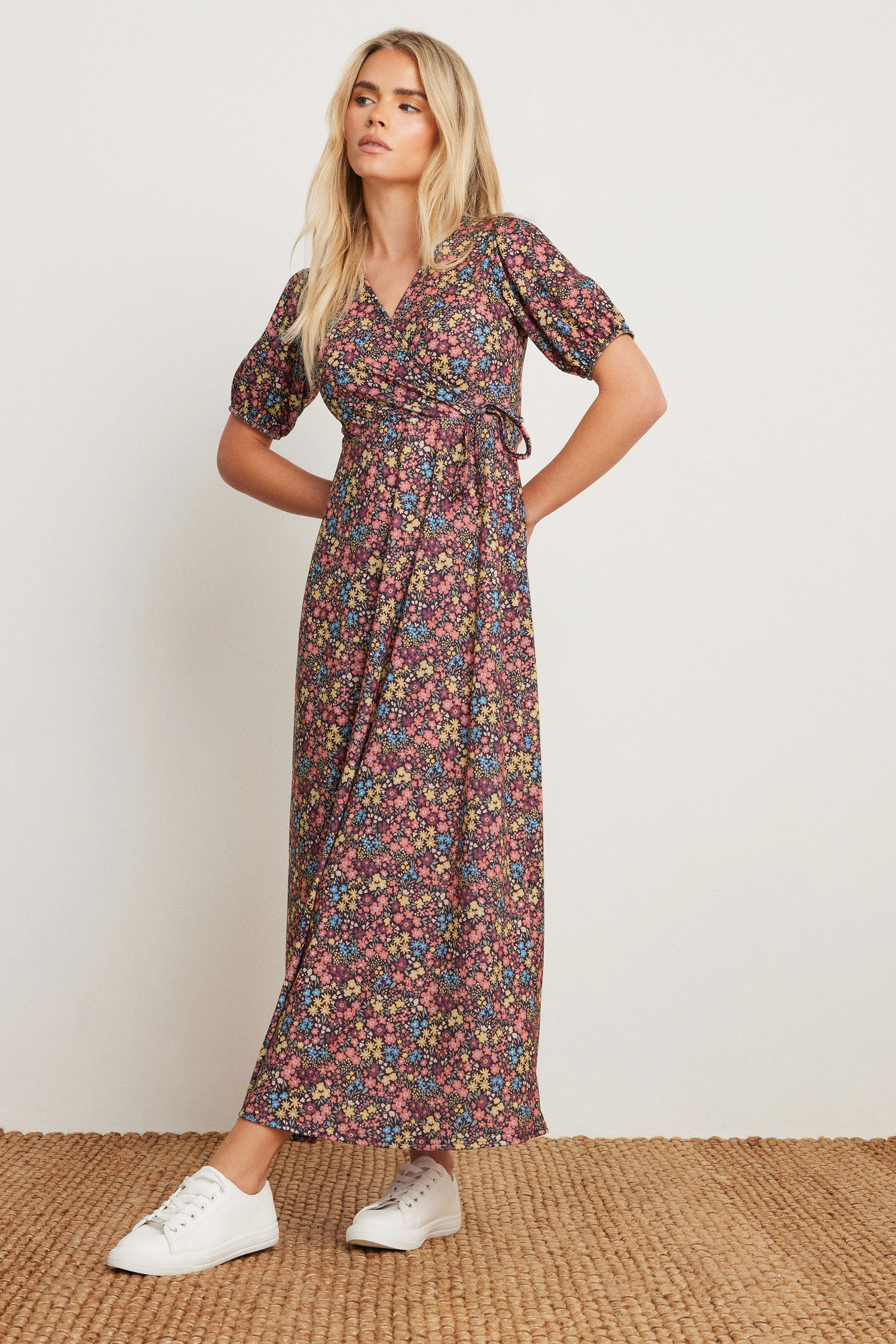 Women's Orange M&Co Petites M&Co Petite Ditsy Floral Wrap Dress Size 18