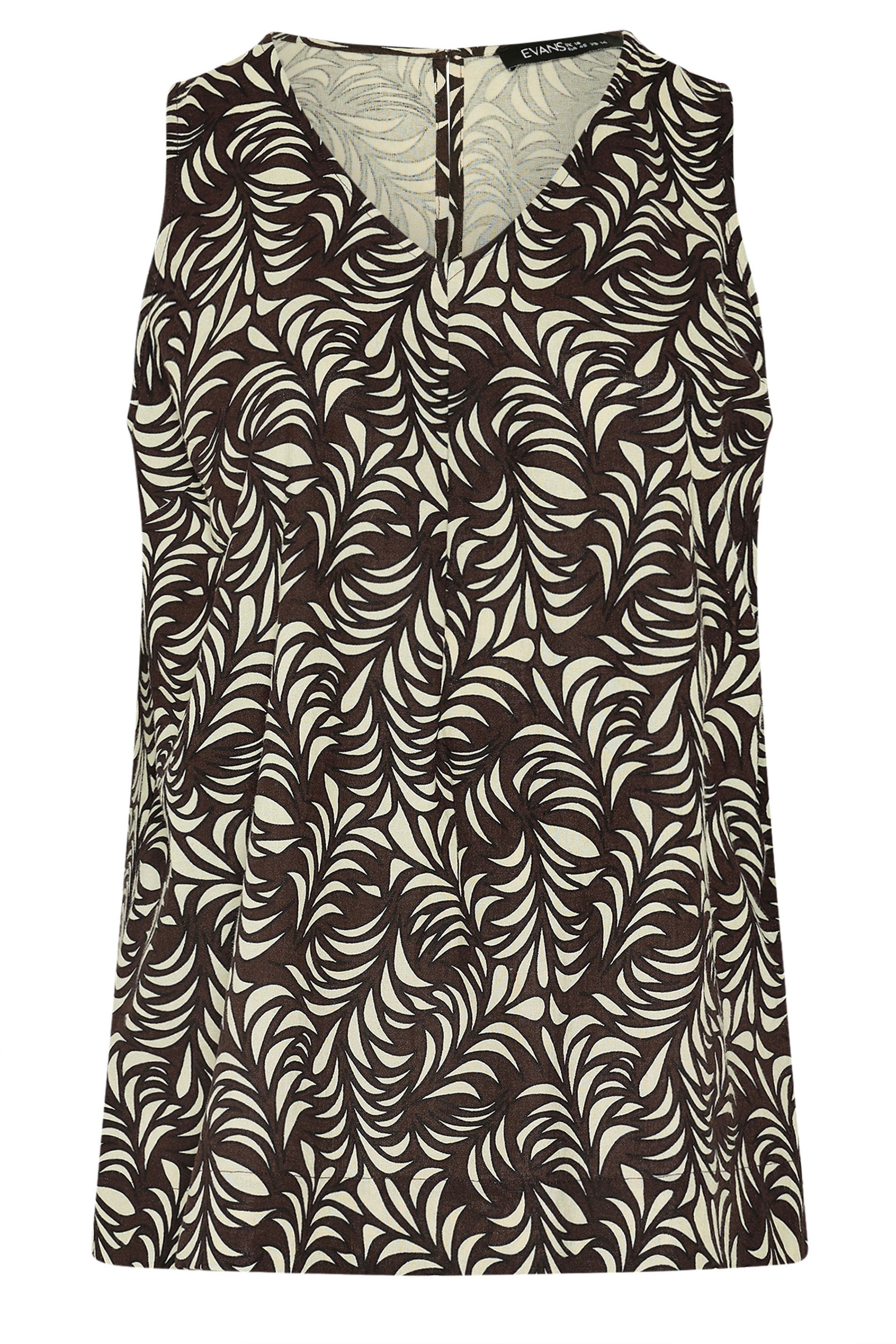 EVANS Plus Size Brown Leaf Print Linen Vest Top | Evans 8