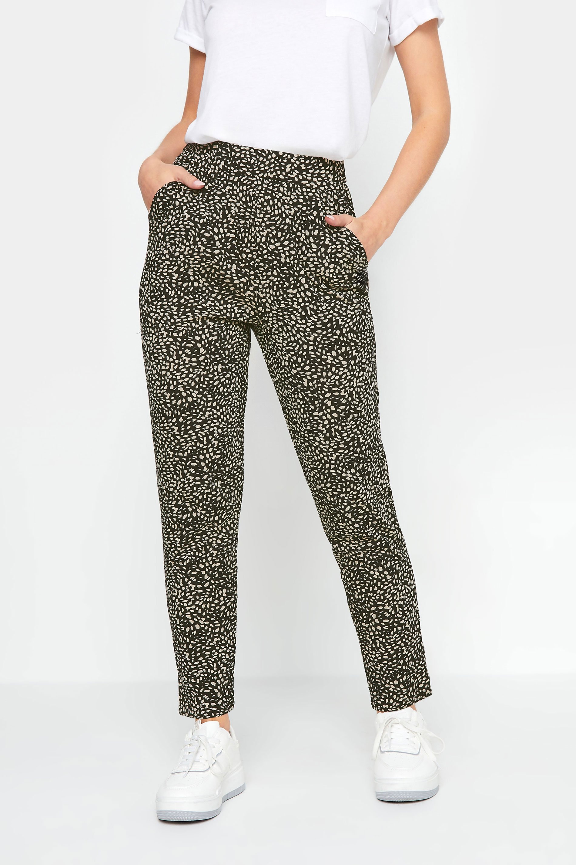 M&Co Petite Natural & Black Spot Print Harem Trousers | M&Co 1