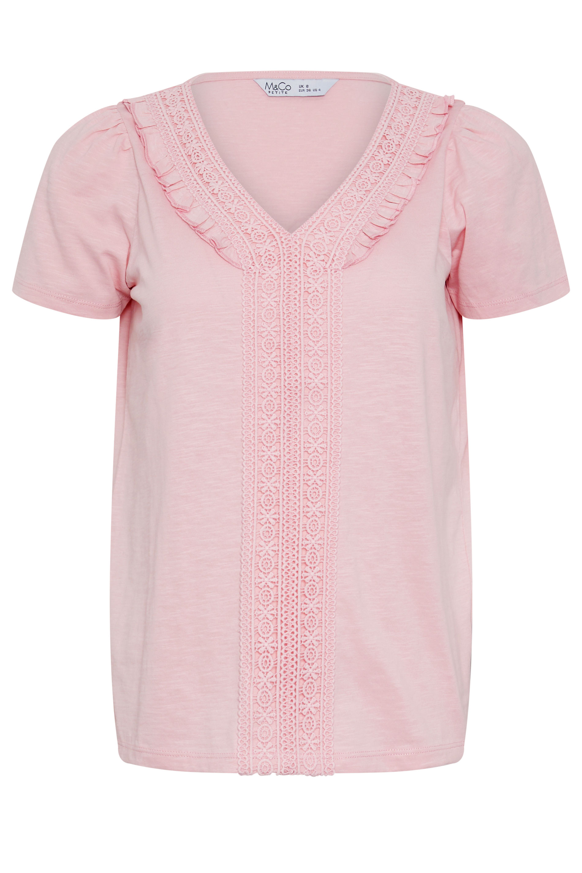 M&Co Petite Pink Short Sleeve Frill Cotton Blouse | M&Co 1