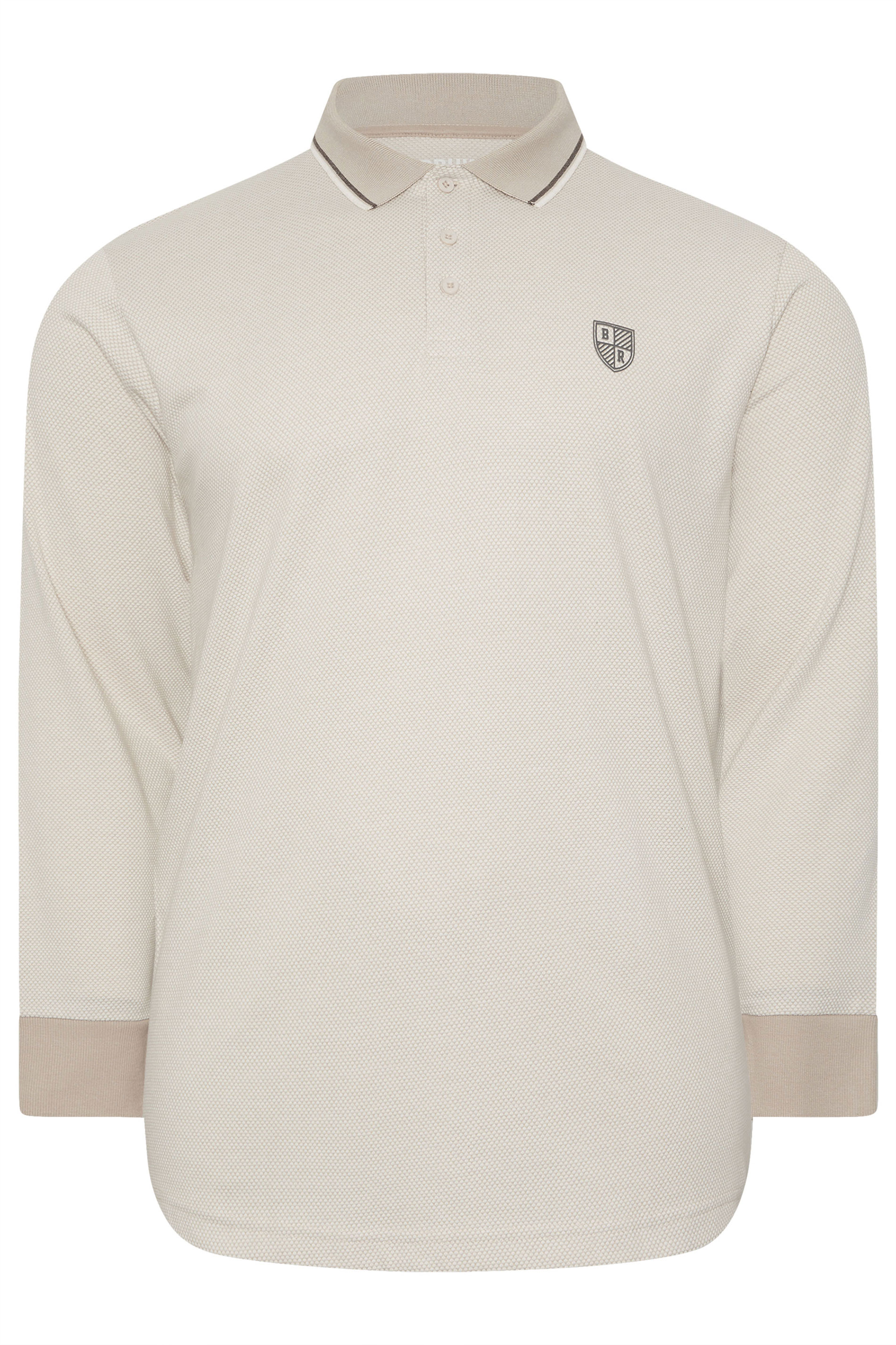 BadRhino Big & Tall Cream Textured Waffle Long Sleeve Polo Shirt | BadRhino 5