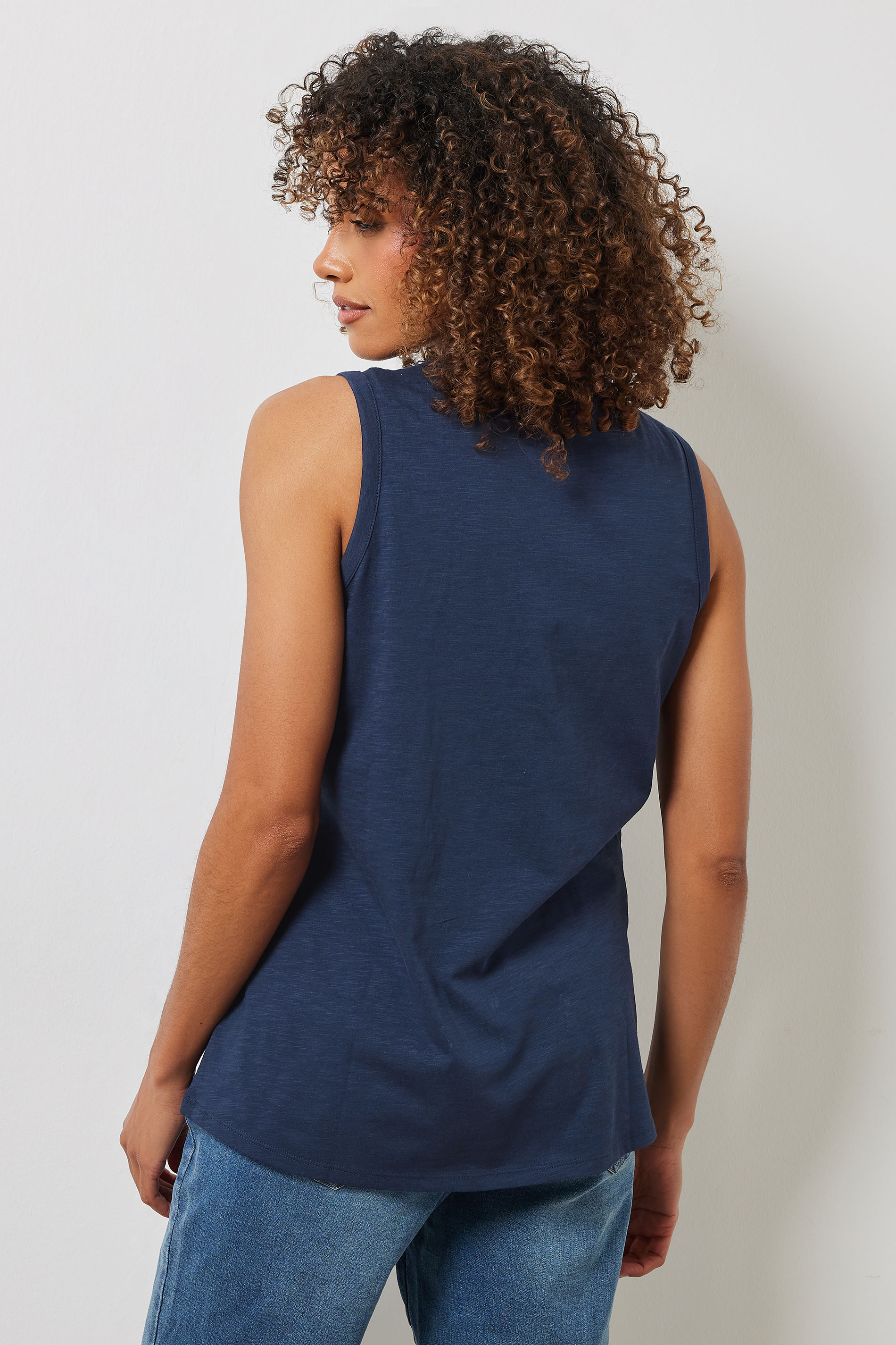 M&Co Navy Blue Cotton Sleeveless Henley Top | M&Co 4