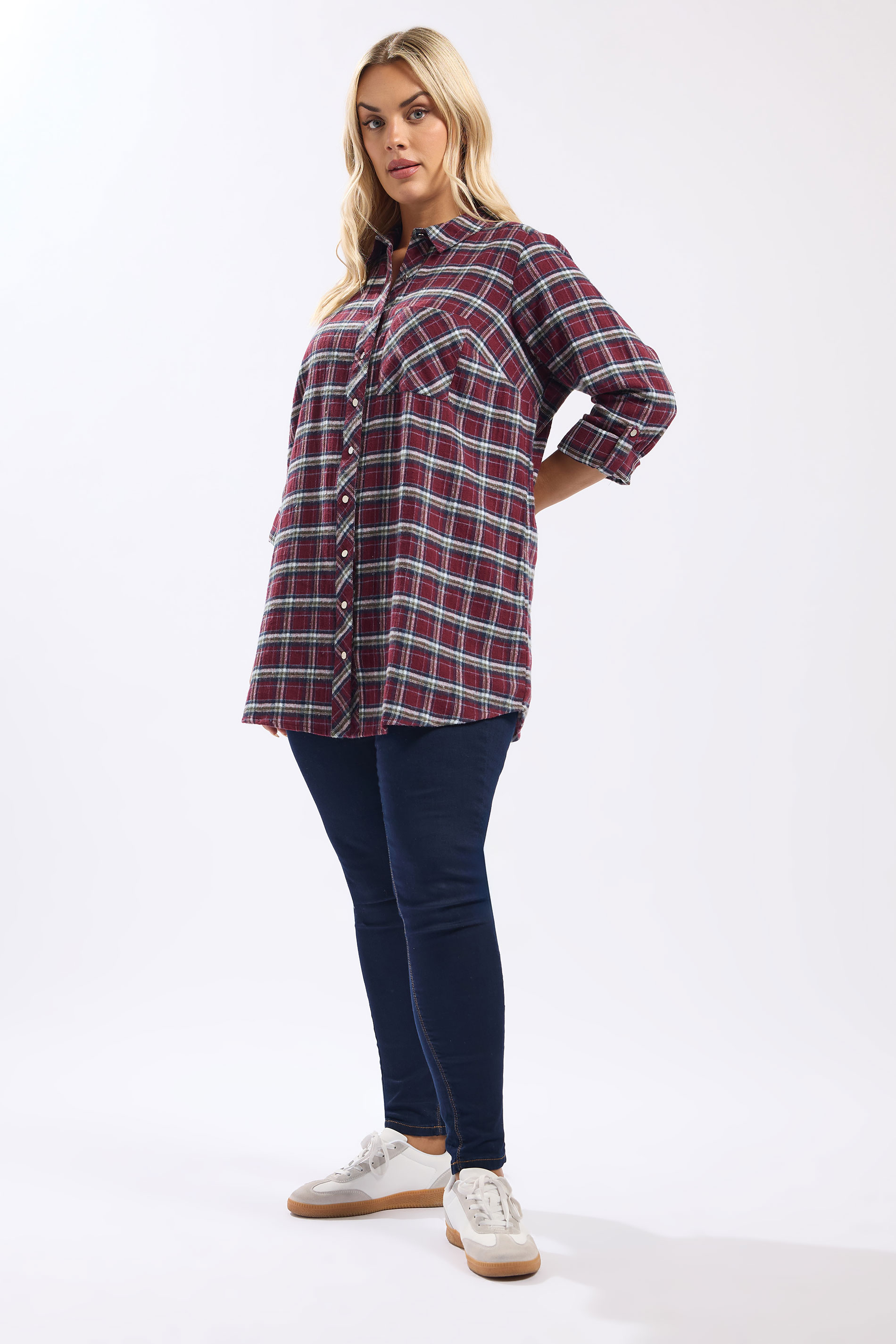YOURS Plus Size Burgundy Red Check Boyfriend Shirt | Yours Clothing 1