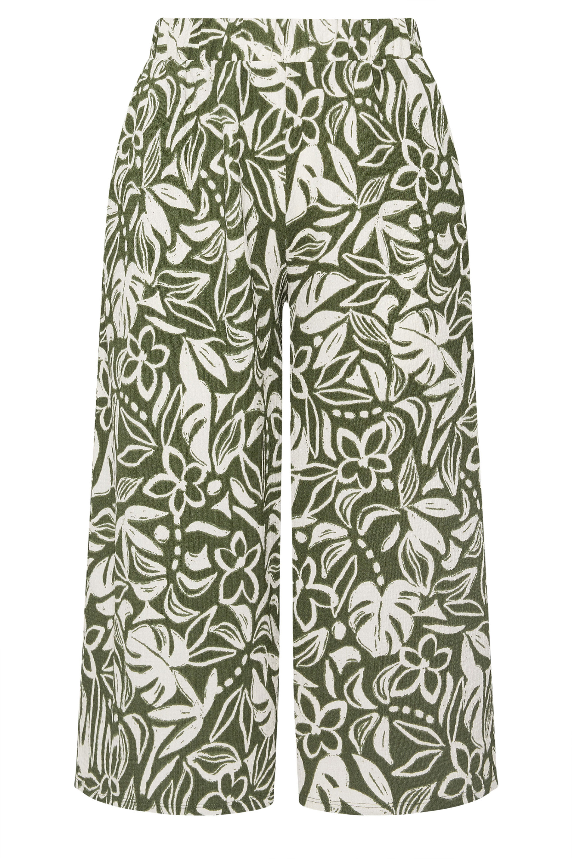 YOURS Plus Size Khaki Green Leaf Print Culottes | Yours Clothing 5