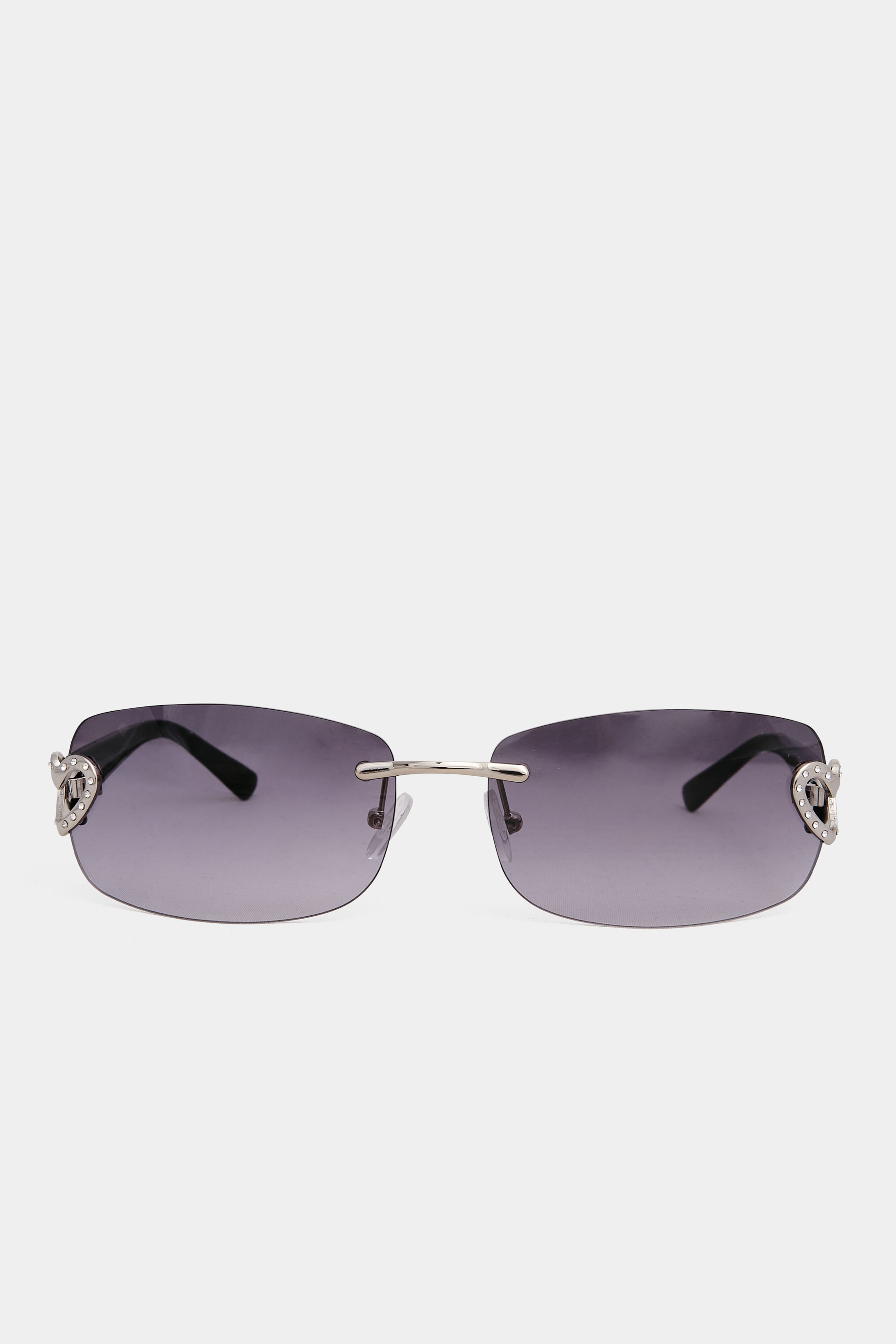 Plus Size Black Diamante Heart Frameless Sunglasses | Yours Clothing 2