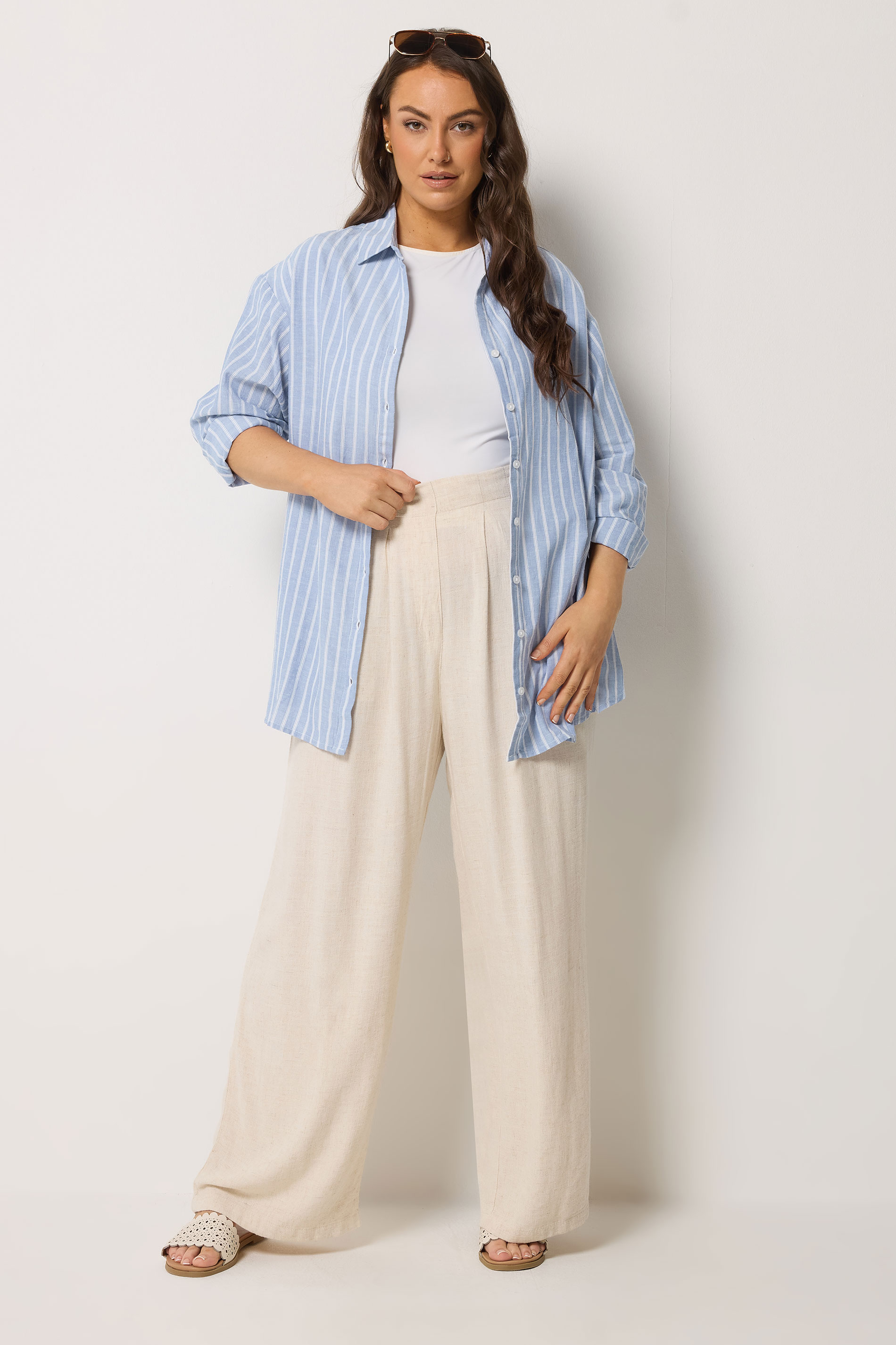 YOURS Plus Size Blue Stripe Linen Shirt | Yours Clothing 2