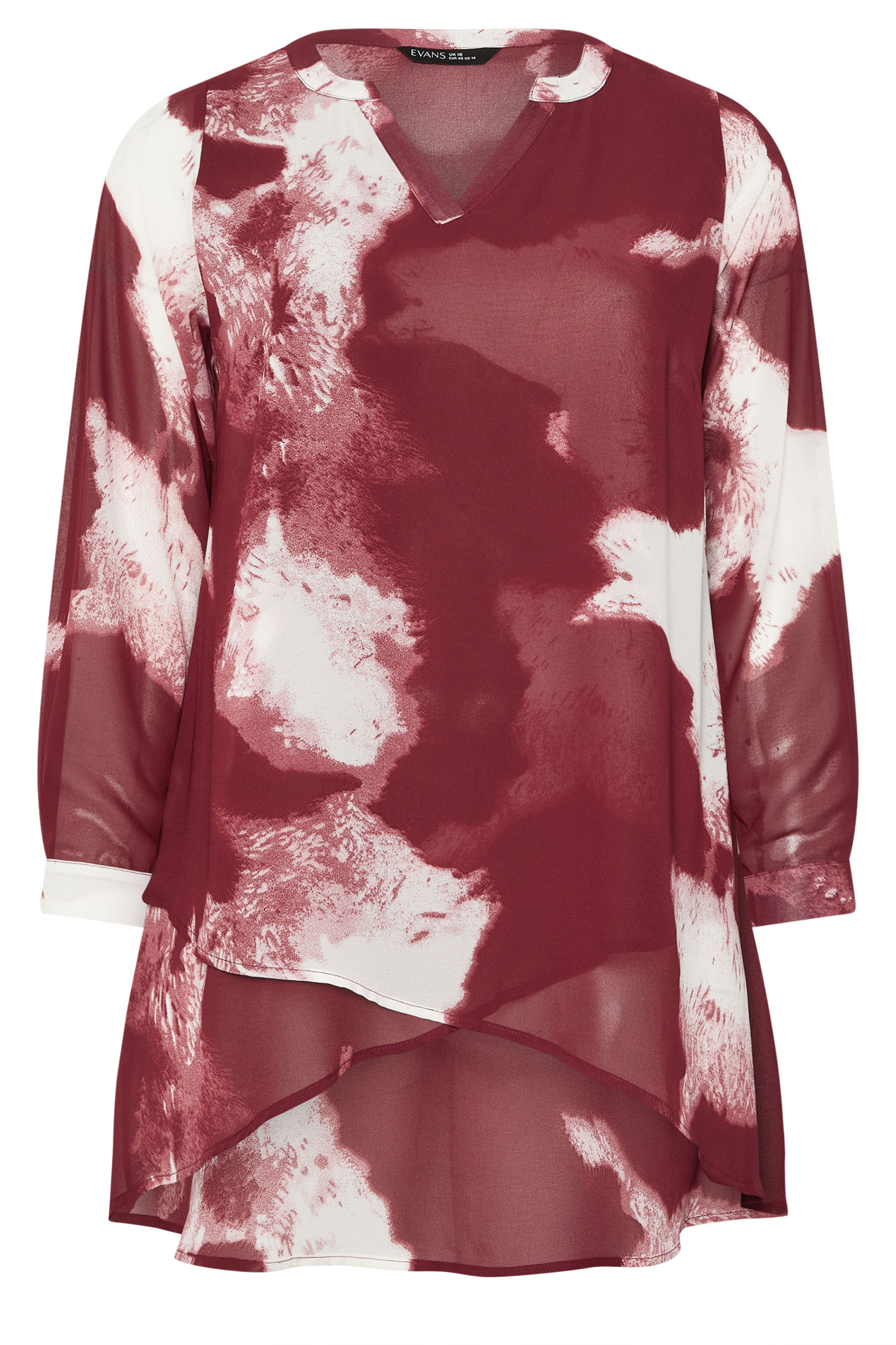 EVANS Curve Red Smudge Print Double Layer Blouse | Evans  5