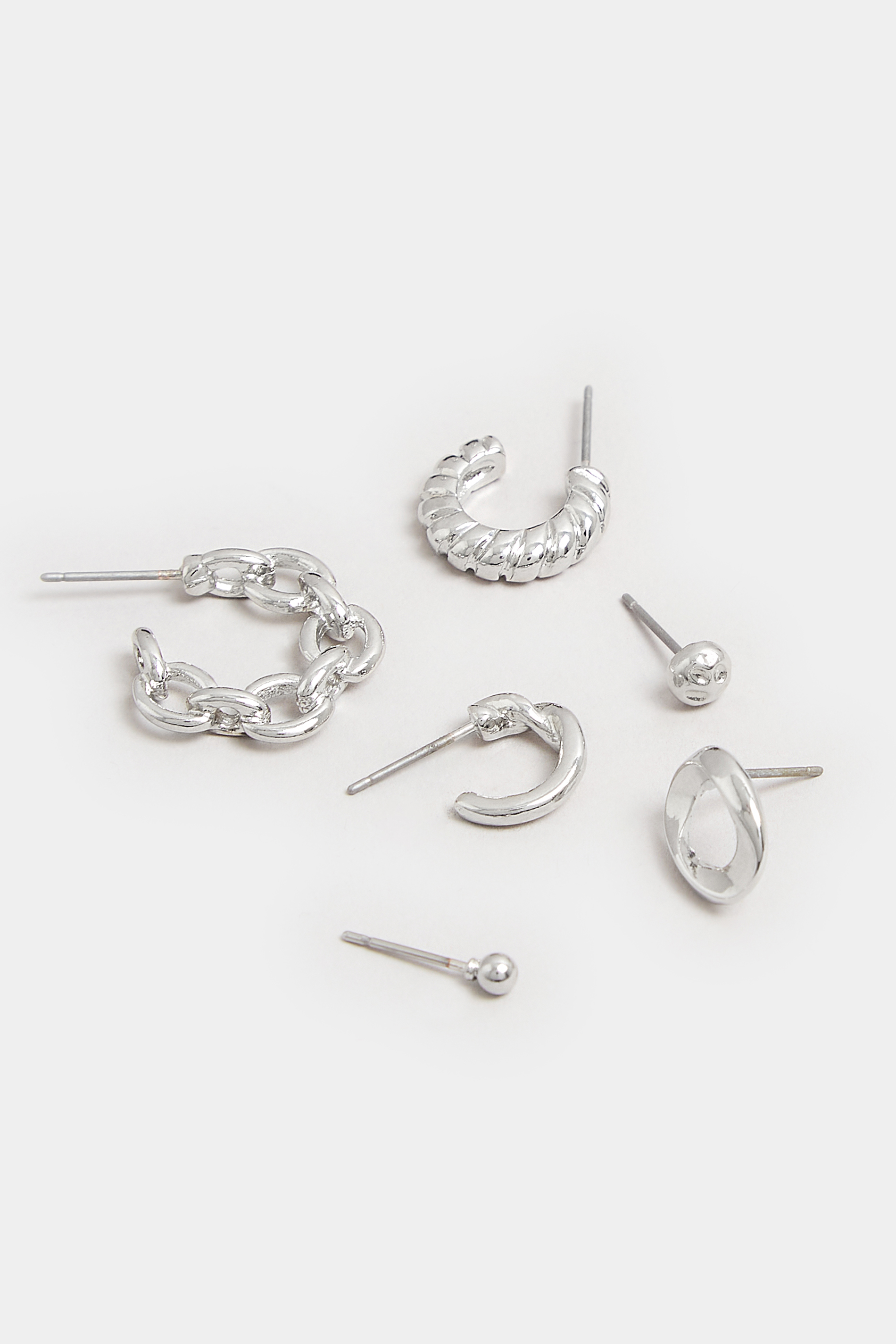 6 PACK Silver Stud & Hoop Earrings Set | Yours Clothing  2